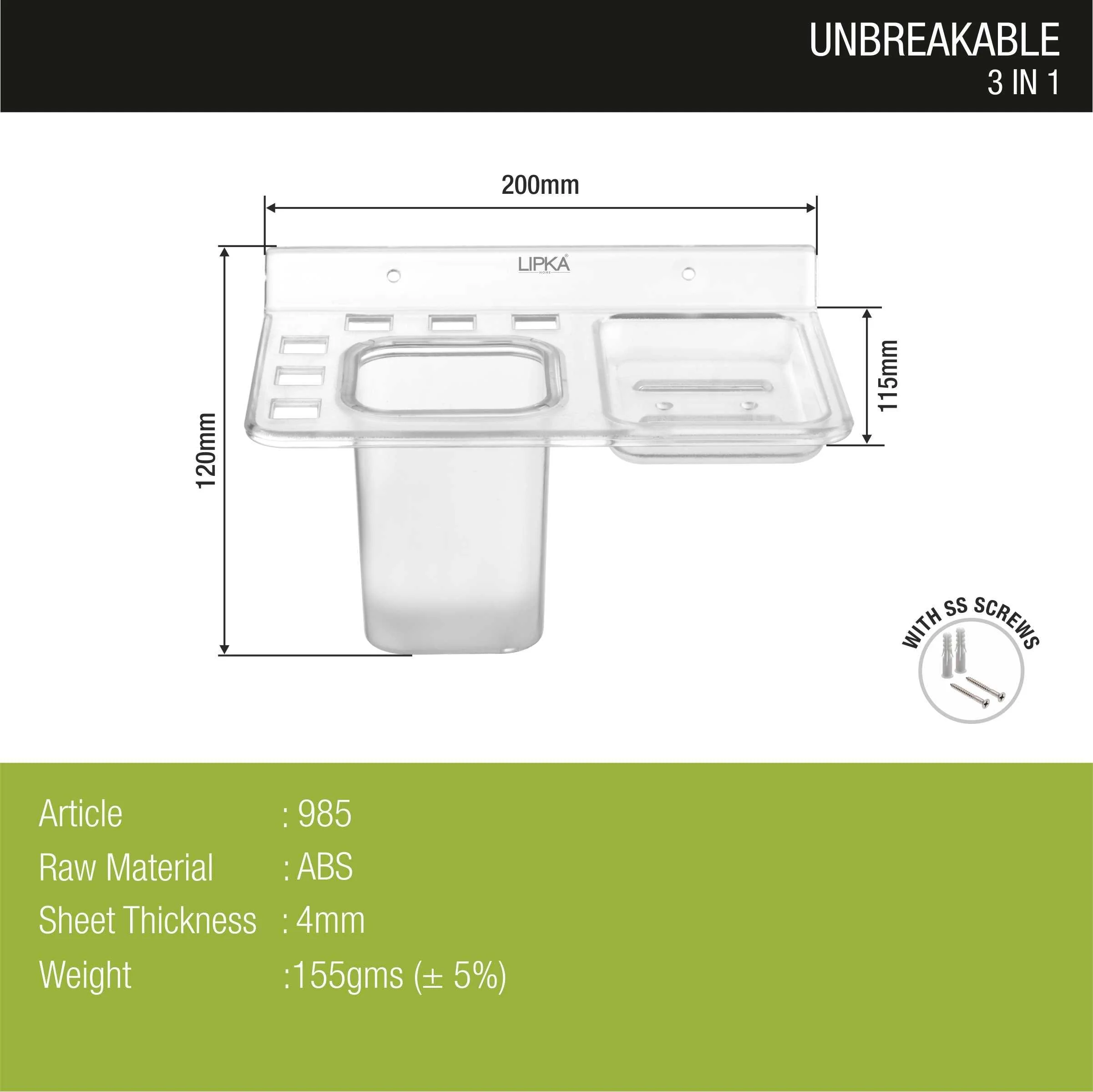 3-in-1 Shelf Tray (Tumbler, Toothbrush Holder & Soap Dish) - LIPKA - Image 2