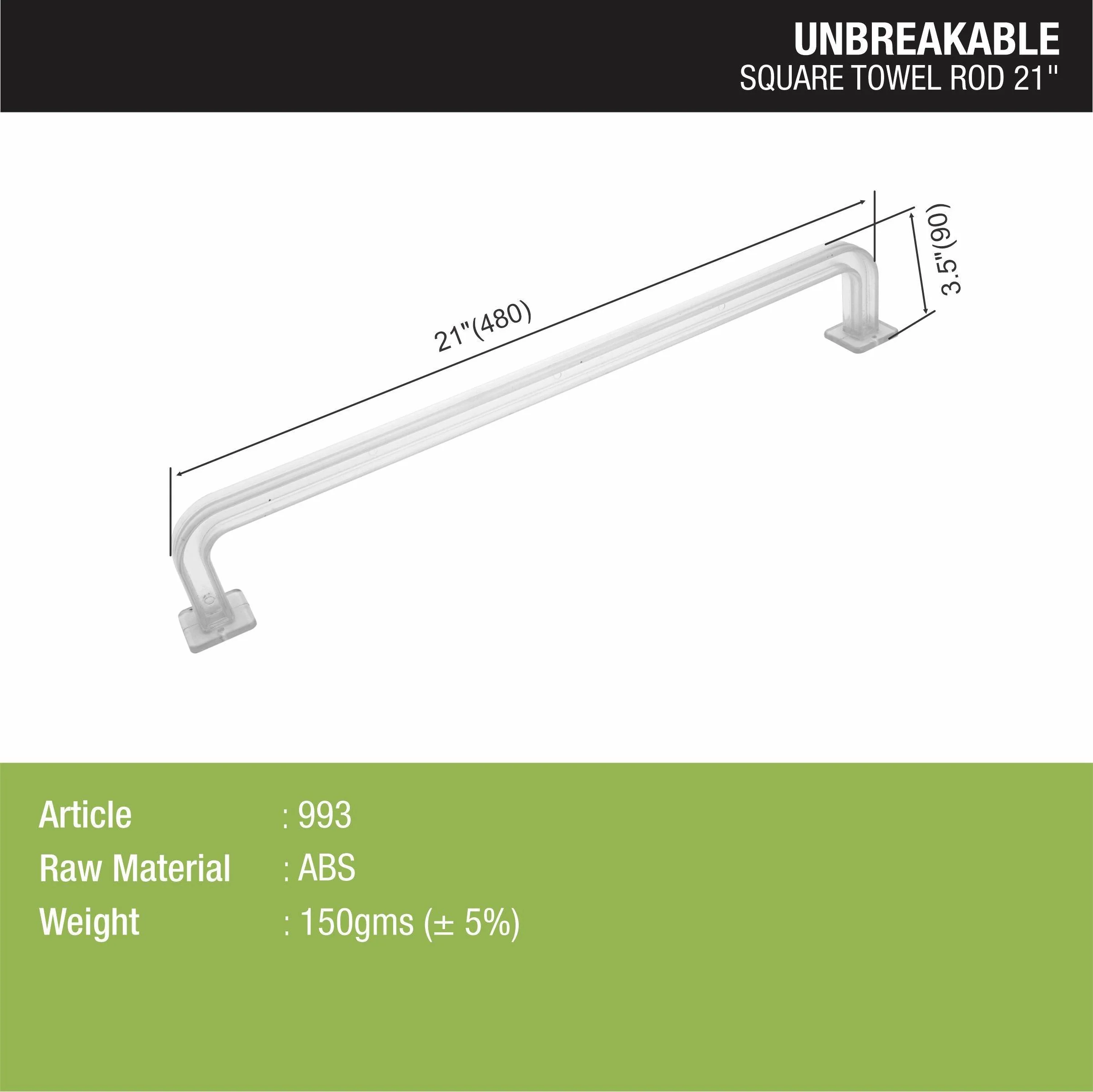 ABS Square Towel Rod (21 Inches) - LIPKA - Image 3