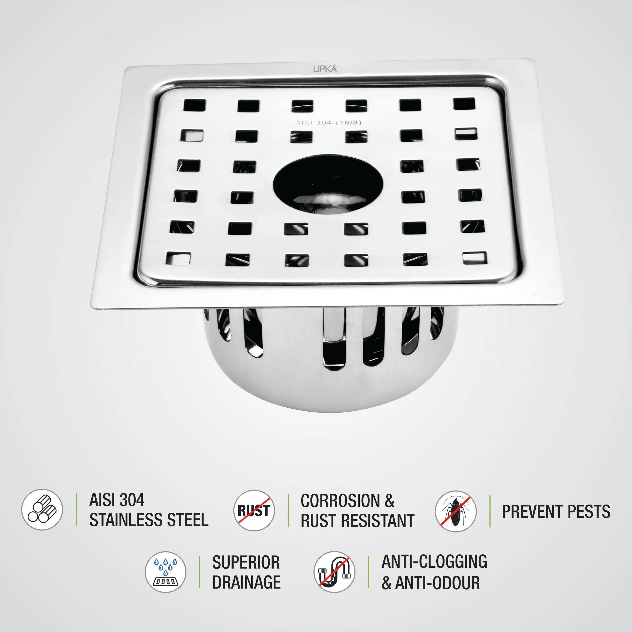 Agni Square Floor Drain (5 x 5 Inches) with Hole and Cockroach Trap- LIPKA - Image 4