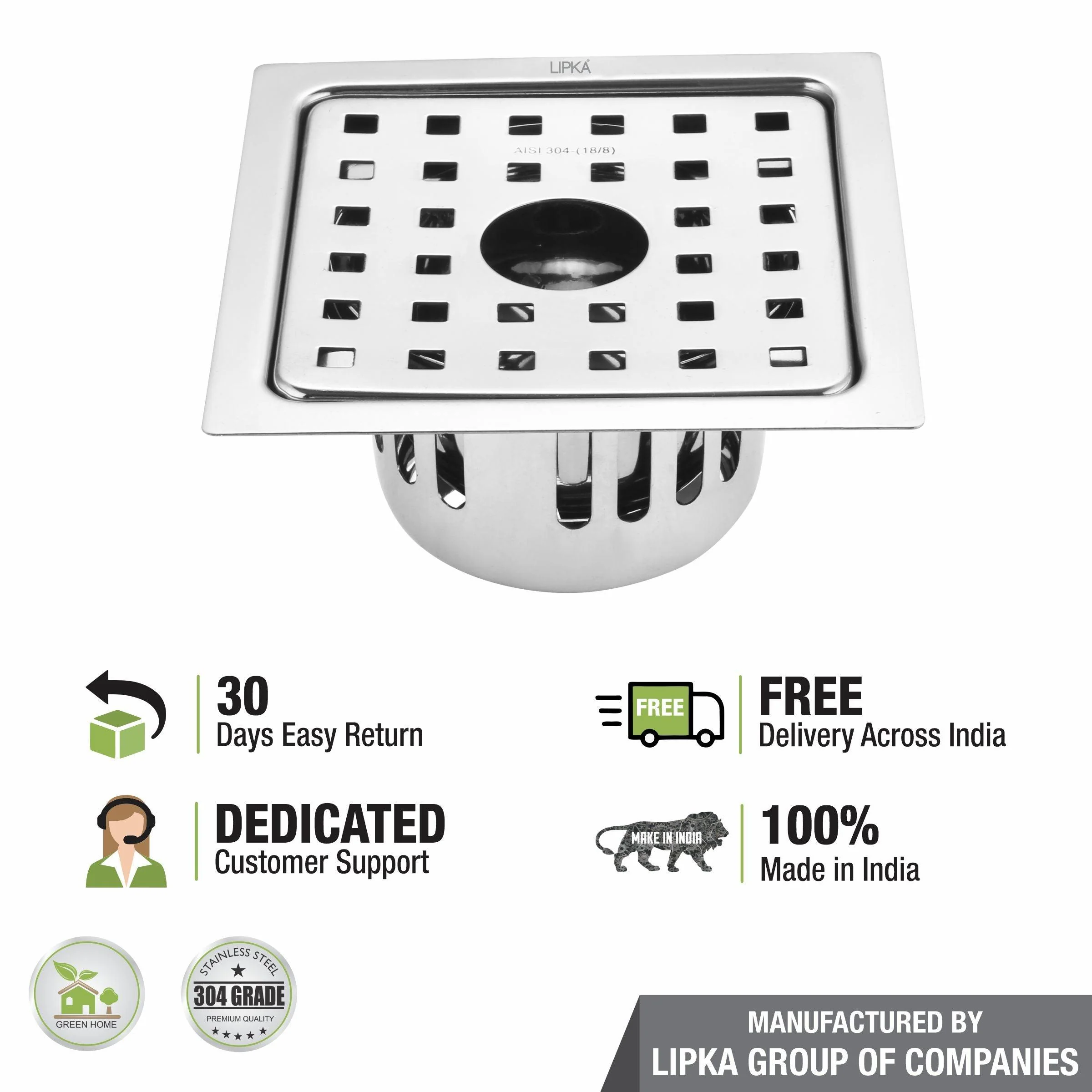 Agni Square Floor Drain (5 x 5 Inches) with Hole and Cockroach Trap- LIPKA - Image 5