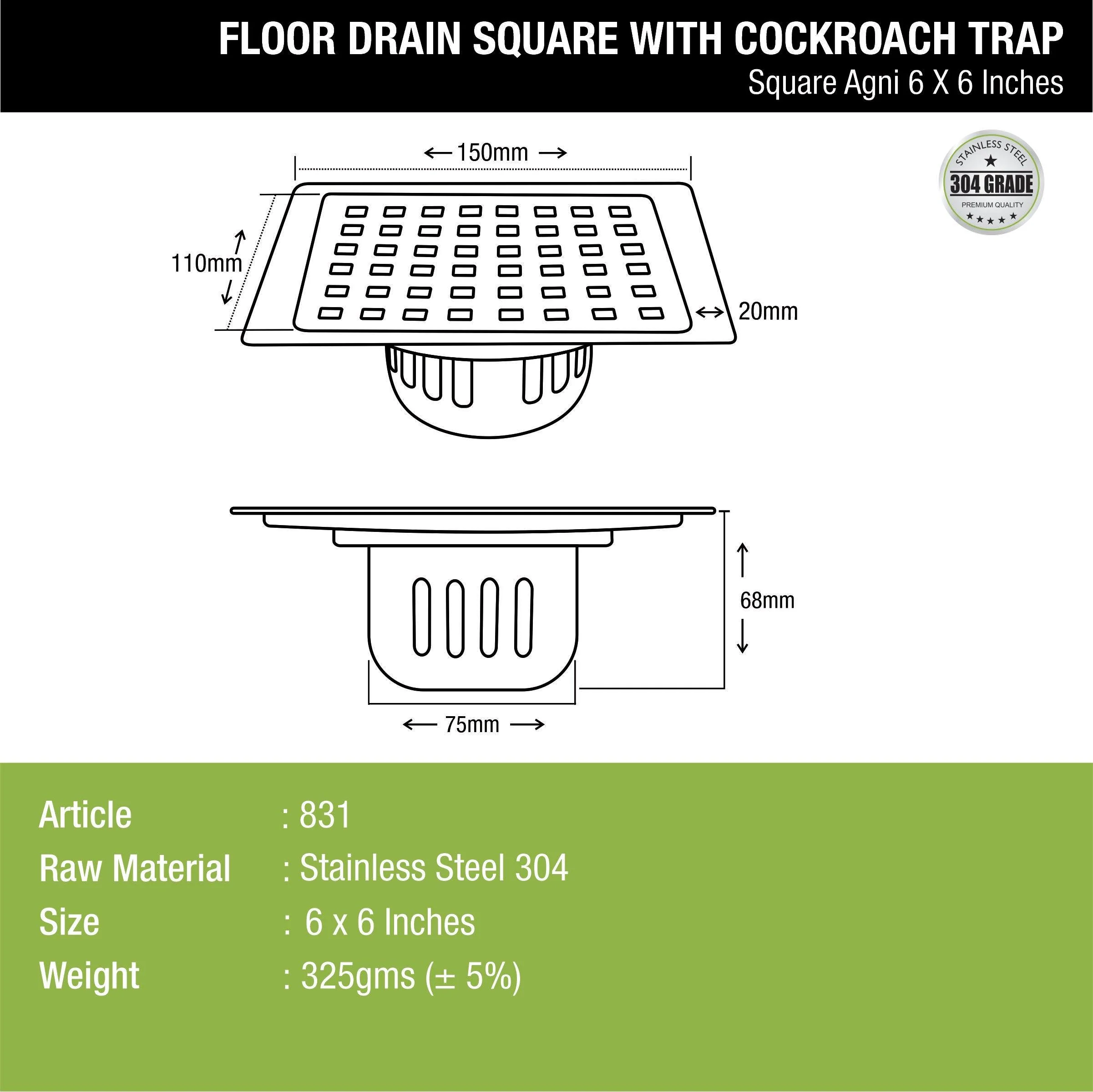 Agni Square Floor Drain (6 x 6 Inches) with Cockroach Trap- LIPKA - Image 2