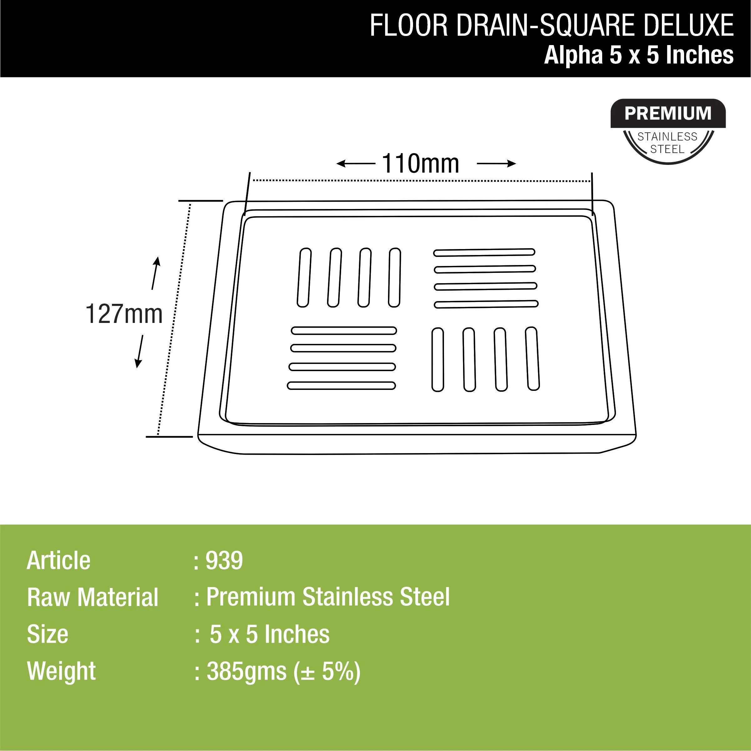 Alpha Deluxe Square Floor Drain (5 x 5 Inches) - LIPKA - Image 2