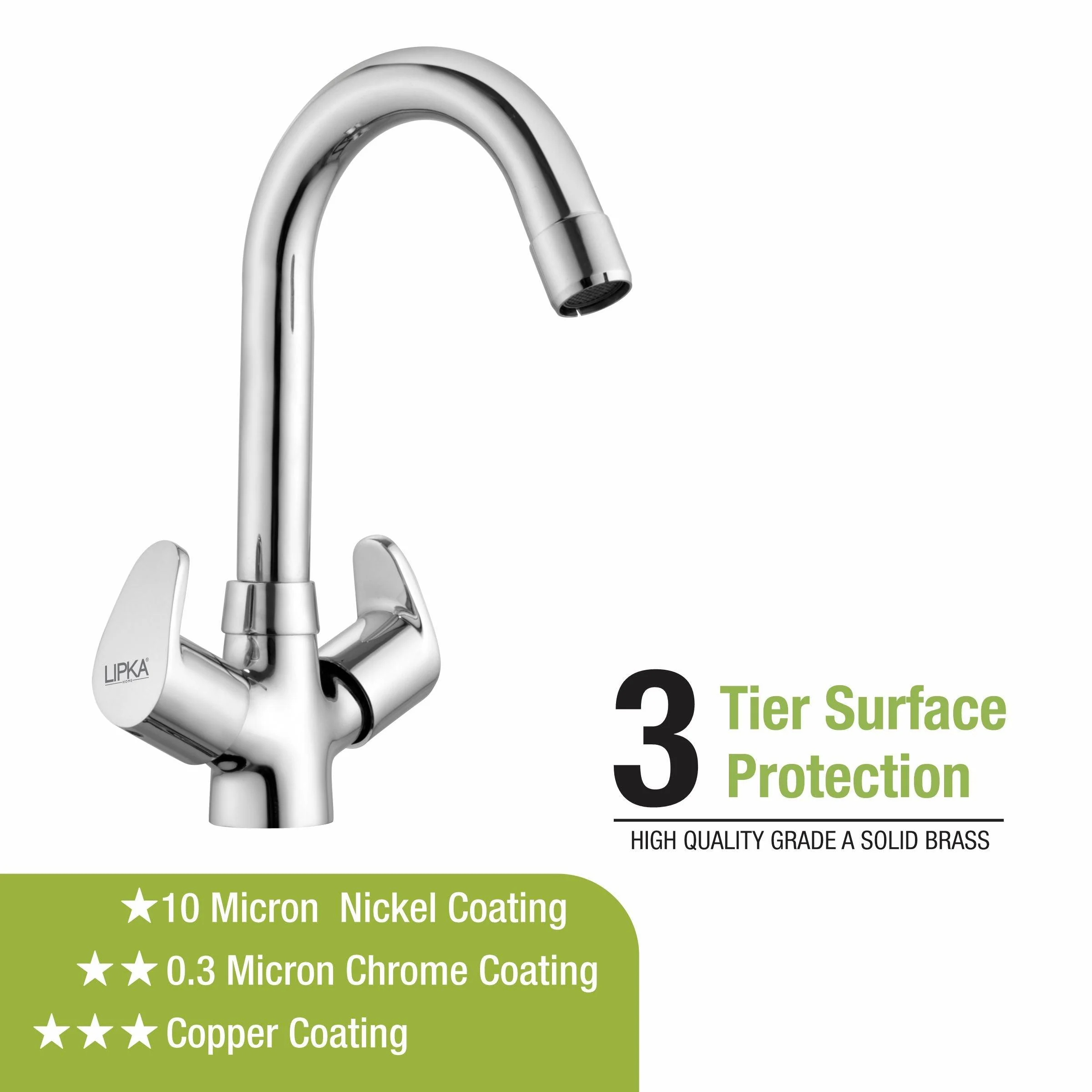 Apple Centre Hole Basin Mixer Brass Faucet with Round Swivel Spout (12 Inches) - LIPKA - Image 3