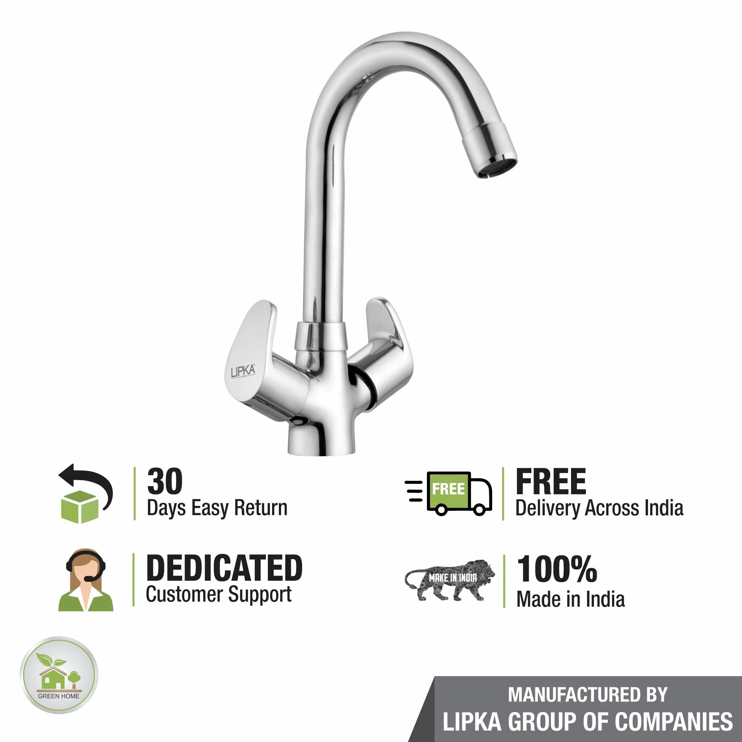 Apple Centre Hole Basin Mixer Brass Faucet with Round Swivel Spout (12 Inches) - LIPKA - Image 6