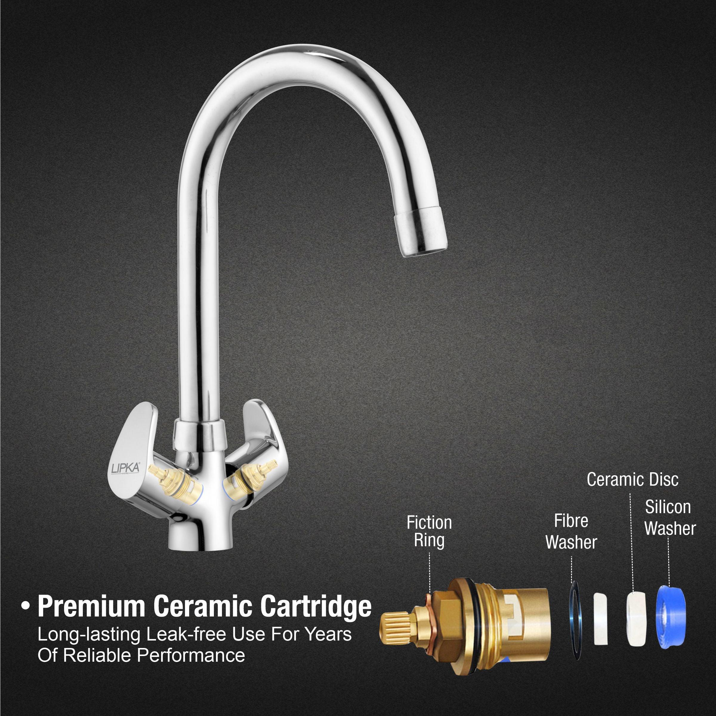 Apple Centre Hole Basin Mixer Brass Faucet with Round Swivel Spout (15 Inches) - LIPKA - Image 3