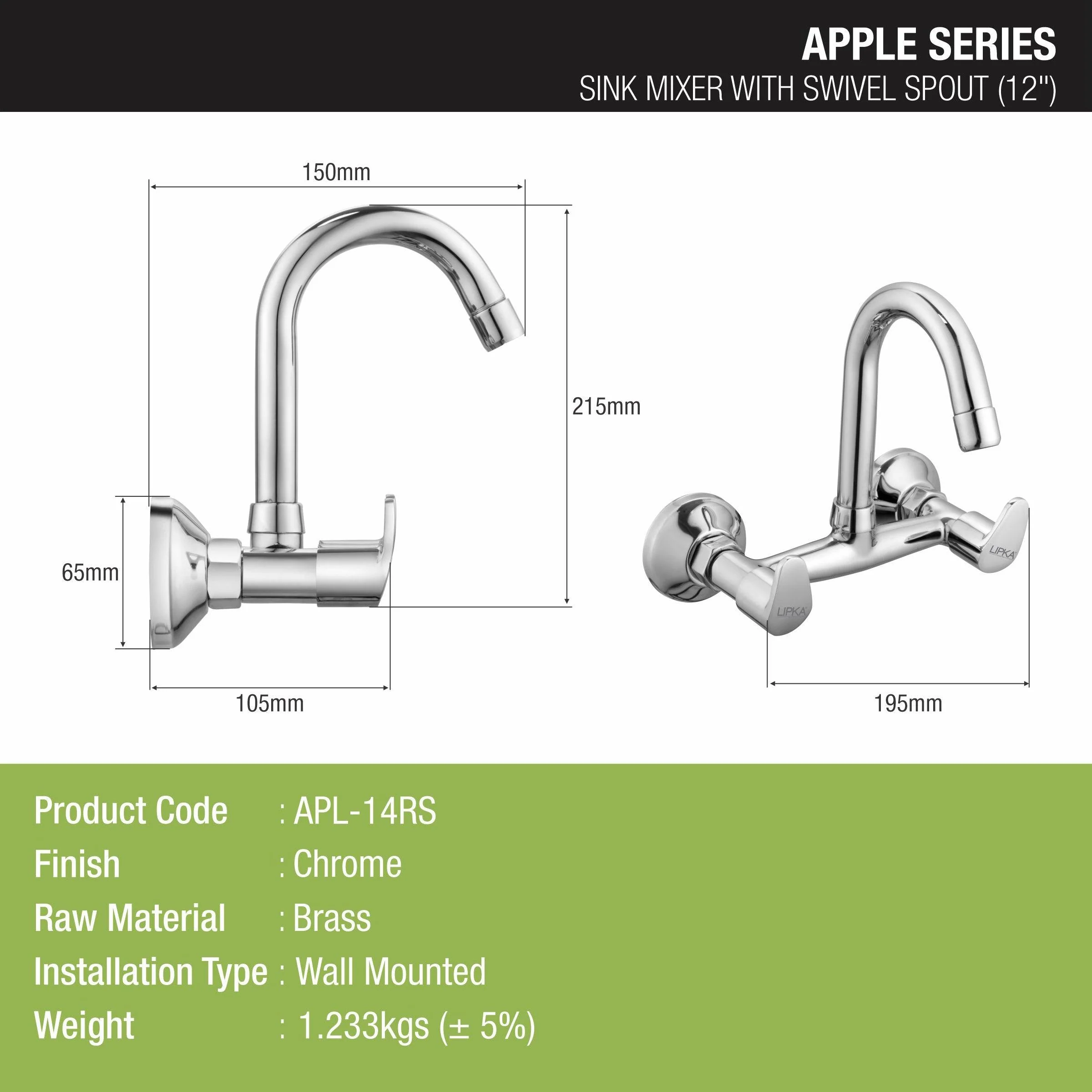 Apple Sink Mixer Brass Faucet with Round Swivel Spout (12 Inches) - LIPKA - Image 2