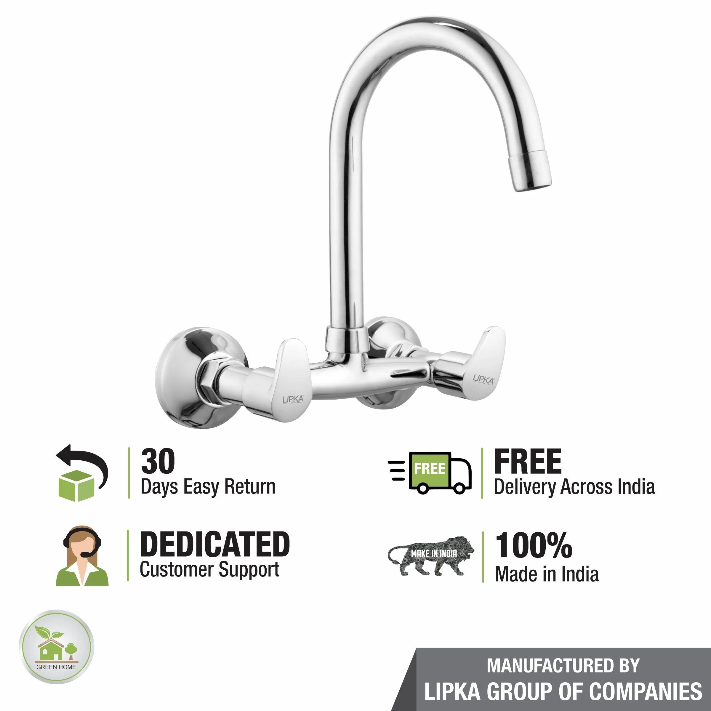 Apple Sink Mixer Brass Faucet with Round Swivel Spout (15 Inches) - LIPKA - Image 5