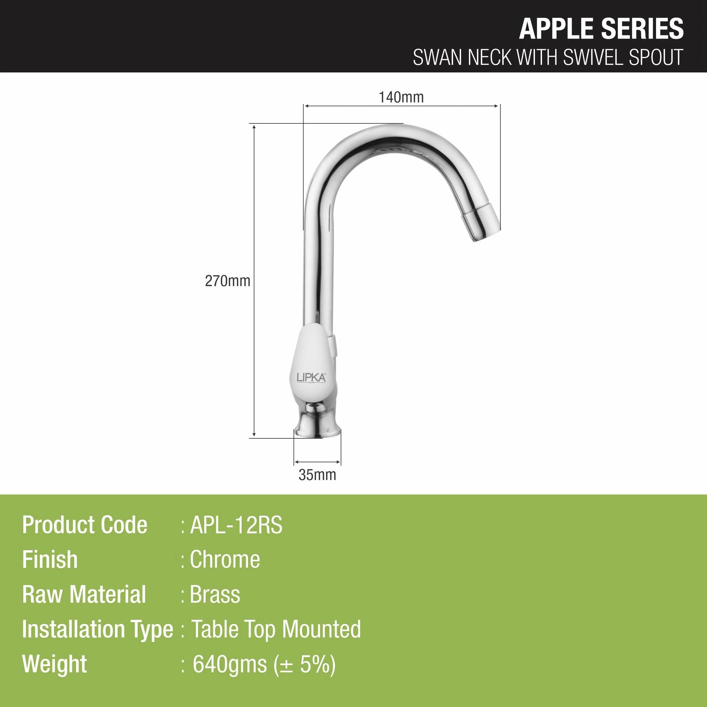 Apple Swan Neck Brass Faucet with Round Swivel Spout (12 Inches) - LIPKA - Image 2