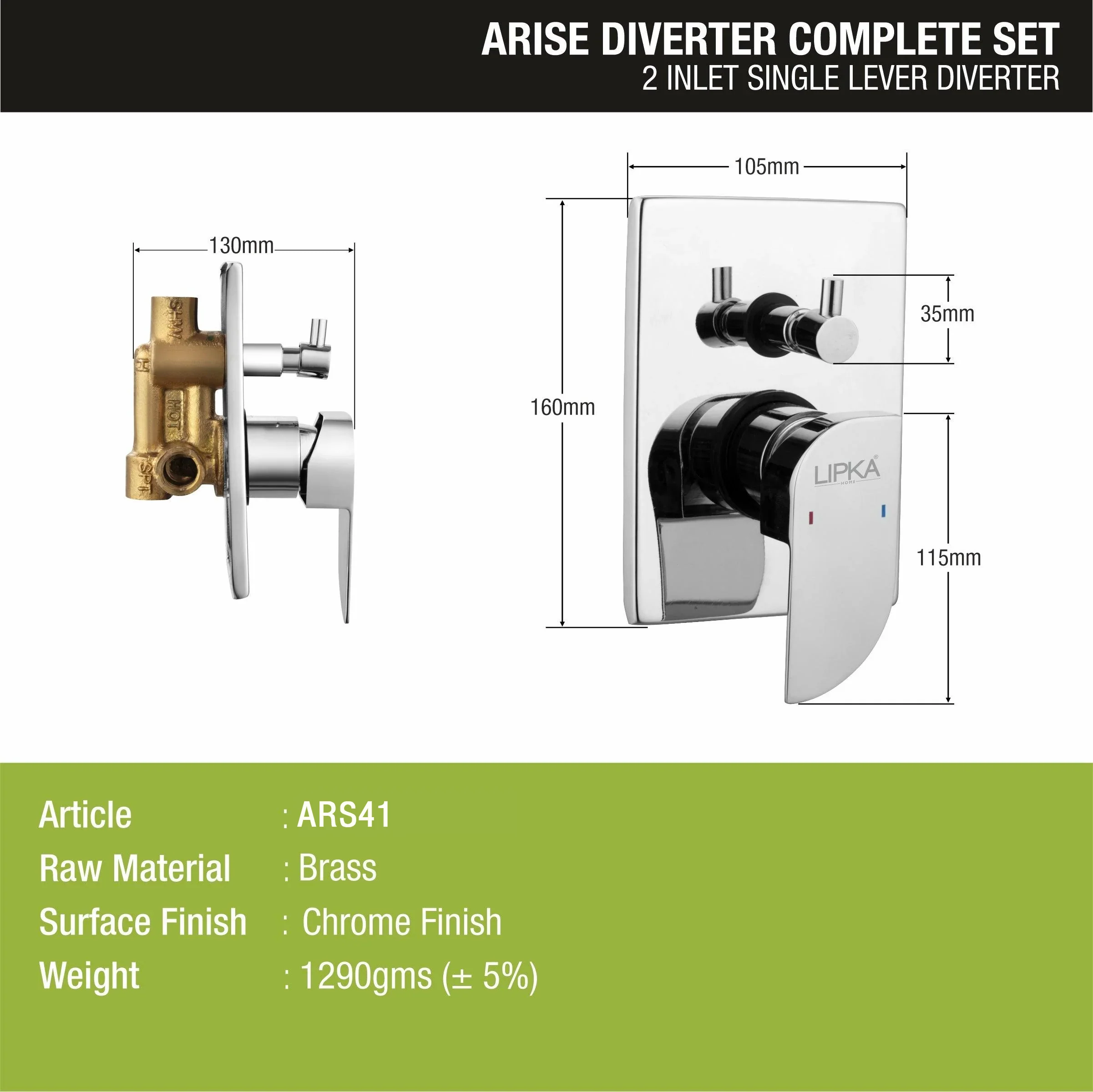 Arise 2-inlet Single Lever Diverter (Complete Set)- LIPKA - Image 2