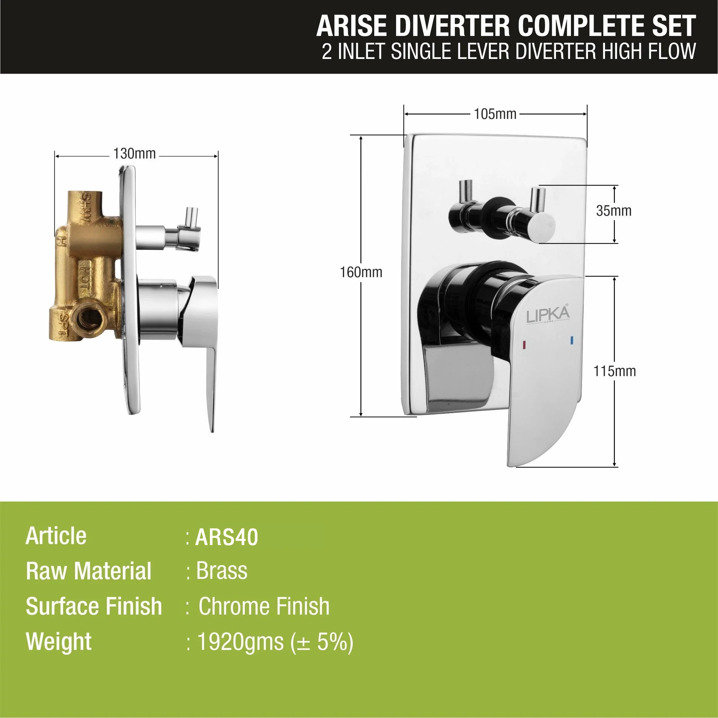 Arise 2-inlet Single Lever Diverter High-Flow (Complete Set) - LIPKA - Image 2