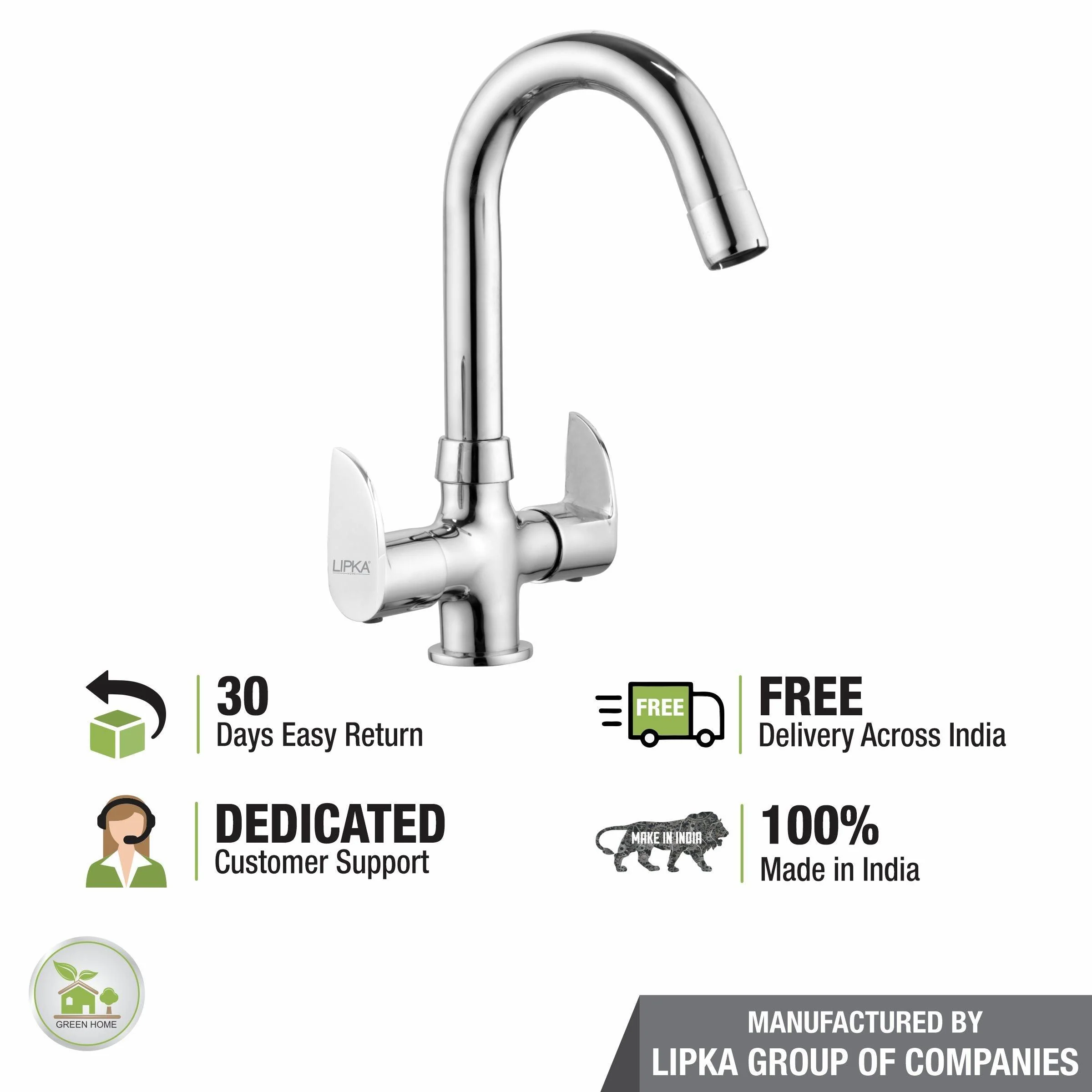 Arise Centre Hole Basin Mixer Brass Faucet with Round Swivel Spout (12 Inches) - LIPKA - Image 6