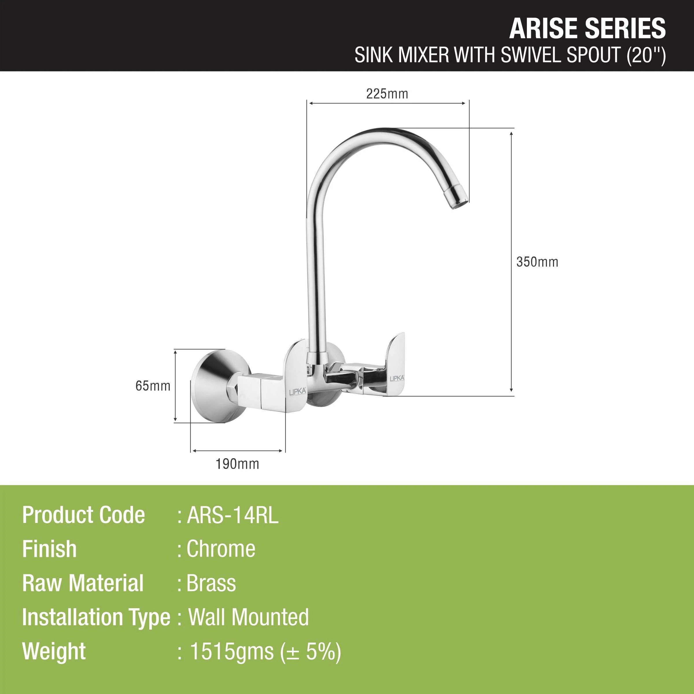 Arise Sink Mixer Brass Faucet with Round Swivel Spout (20 Inches) - LIPKA - Image 2
