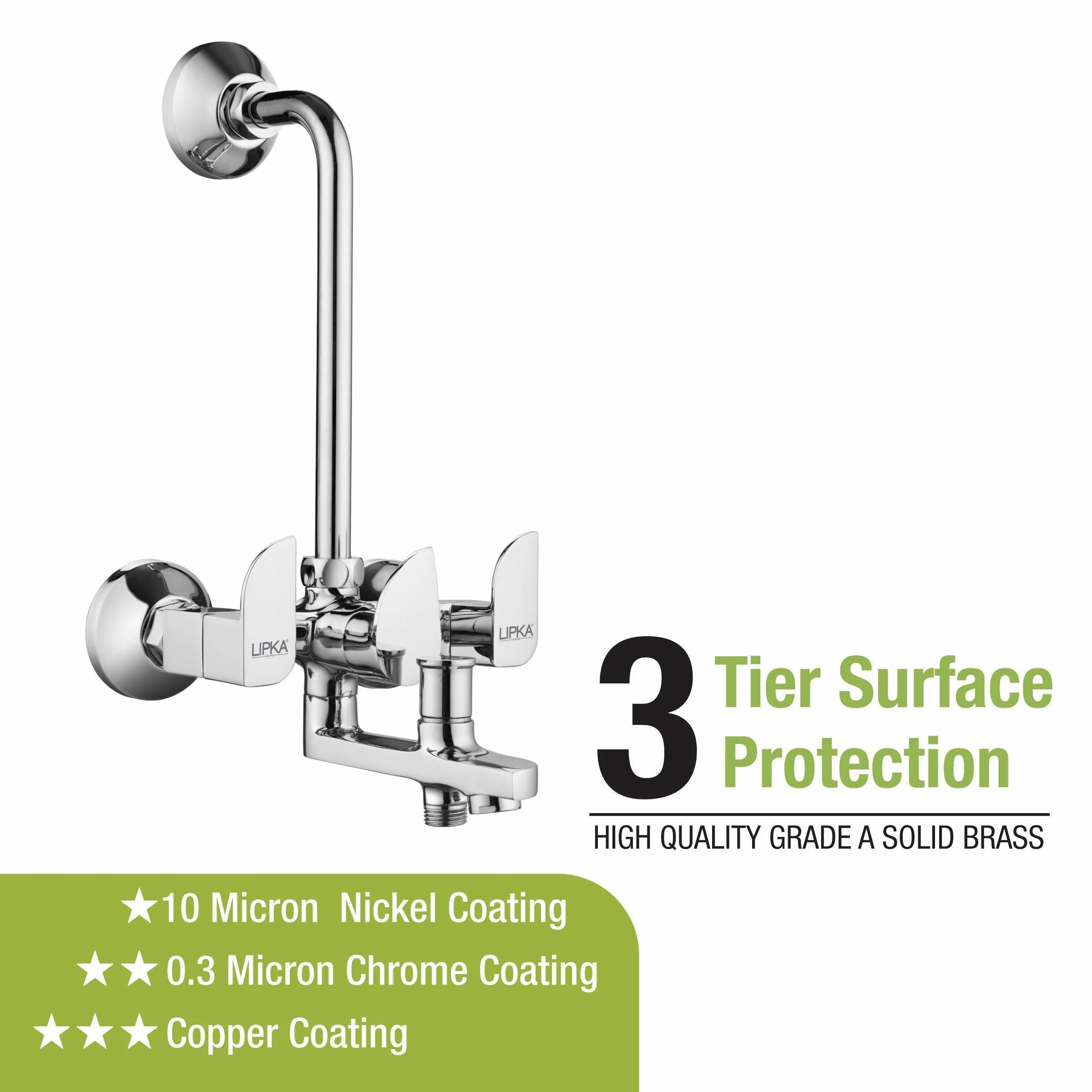 Arise 3 in 1 Wall Mixer Brass Faucet with L Bend - LIPKA - Image 4