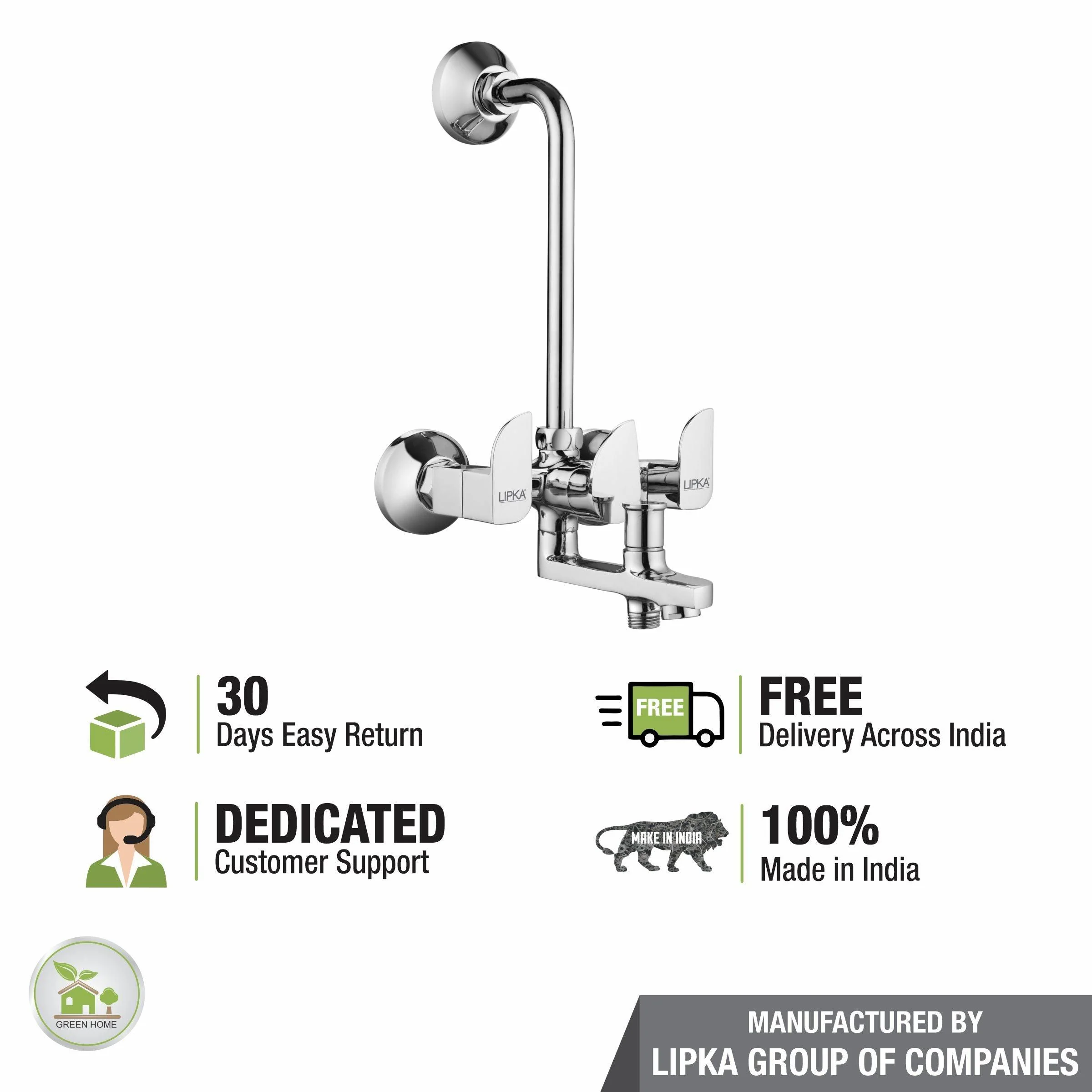 Arise 3 in 1 Wall Mixer Brass Faucet with L Bend - LIPKA - Image 5