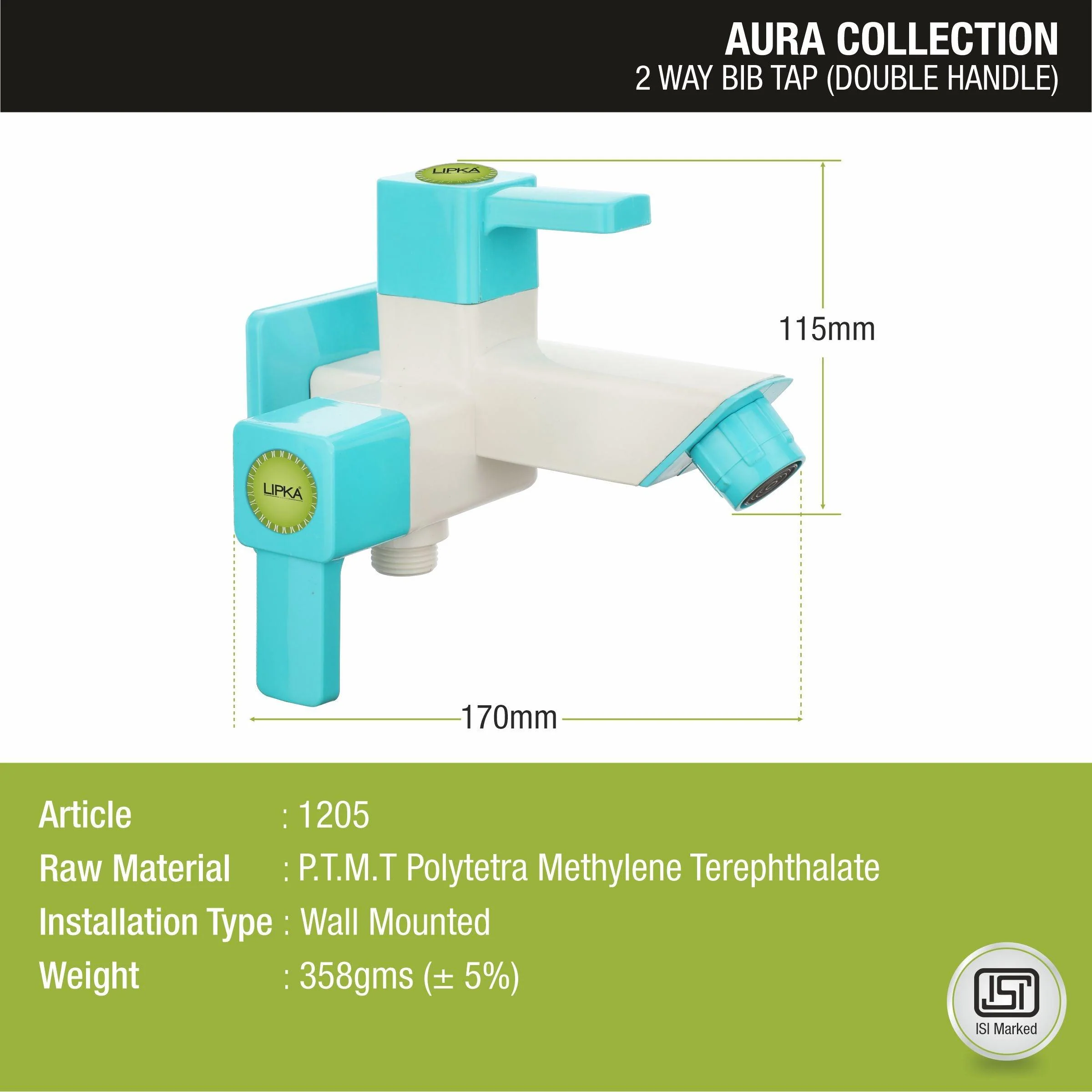 Aura Two Way Bib Tap PTMT Faucet (Double Handle) - LIPKA - Image 2