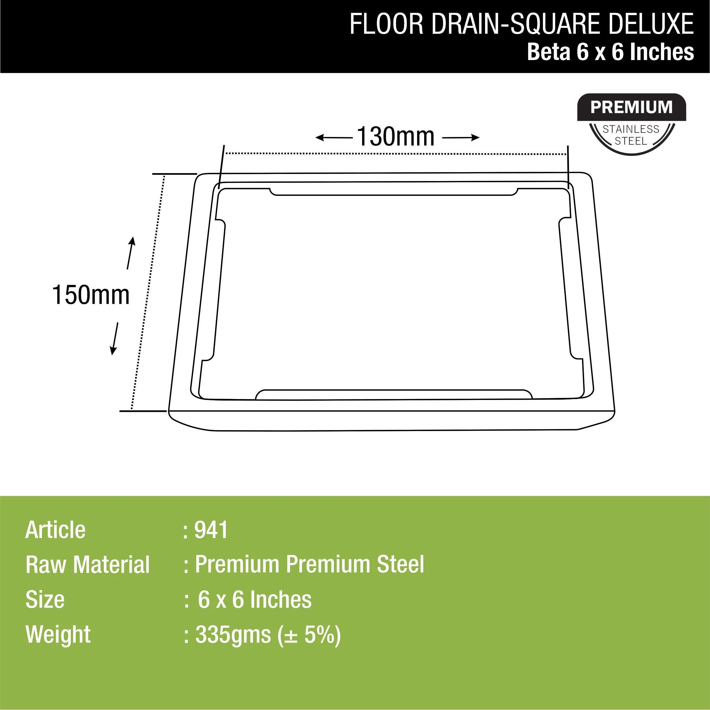 Beta Deluxe Square Floor Drain (6 x 6 Inches) - LIPKA - Image 2