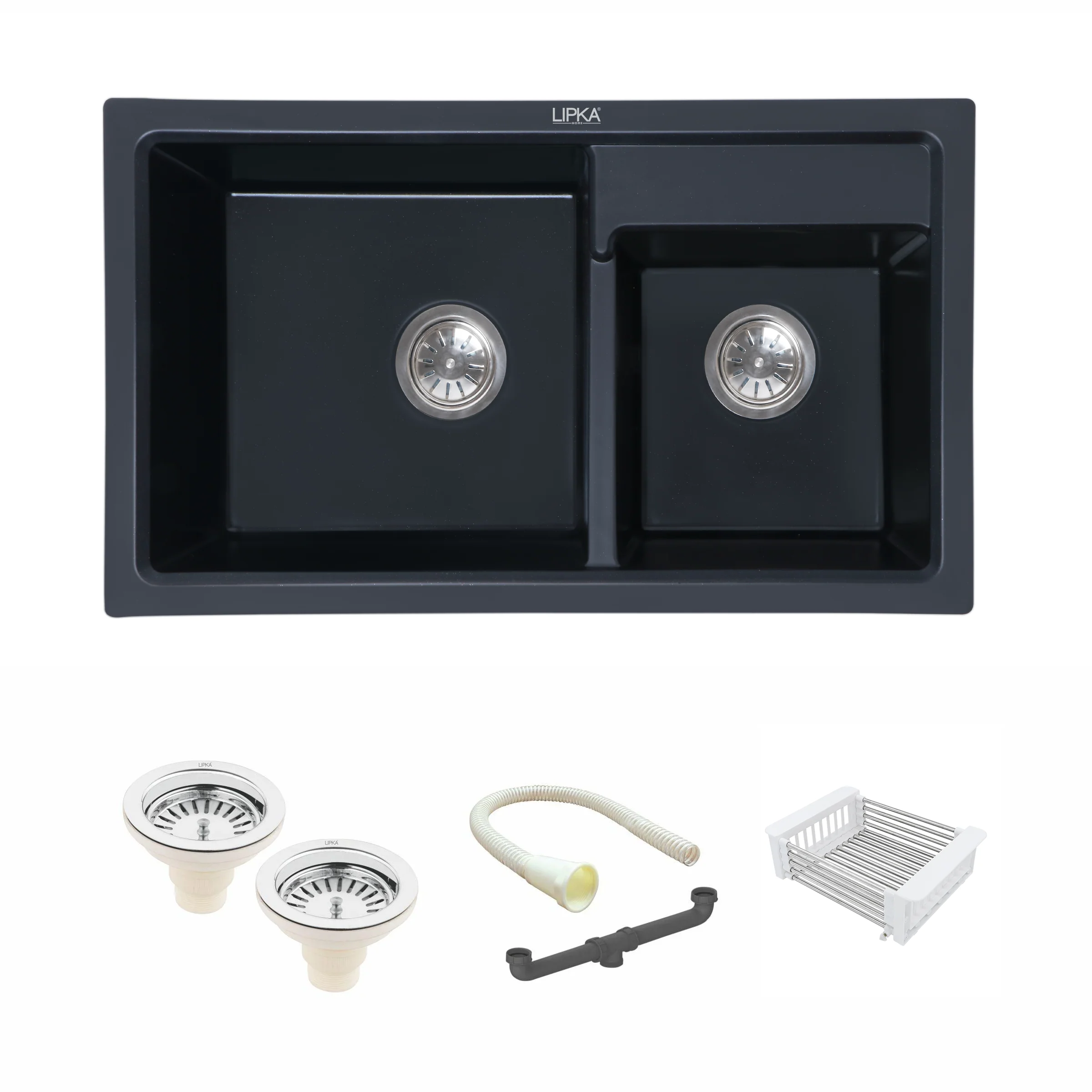 Black Quartz Double Bowl Kitchen Sink (31 x 18 x 9 Inches) - LIPKA - Image 2