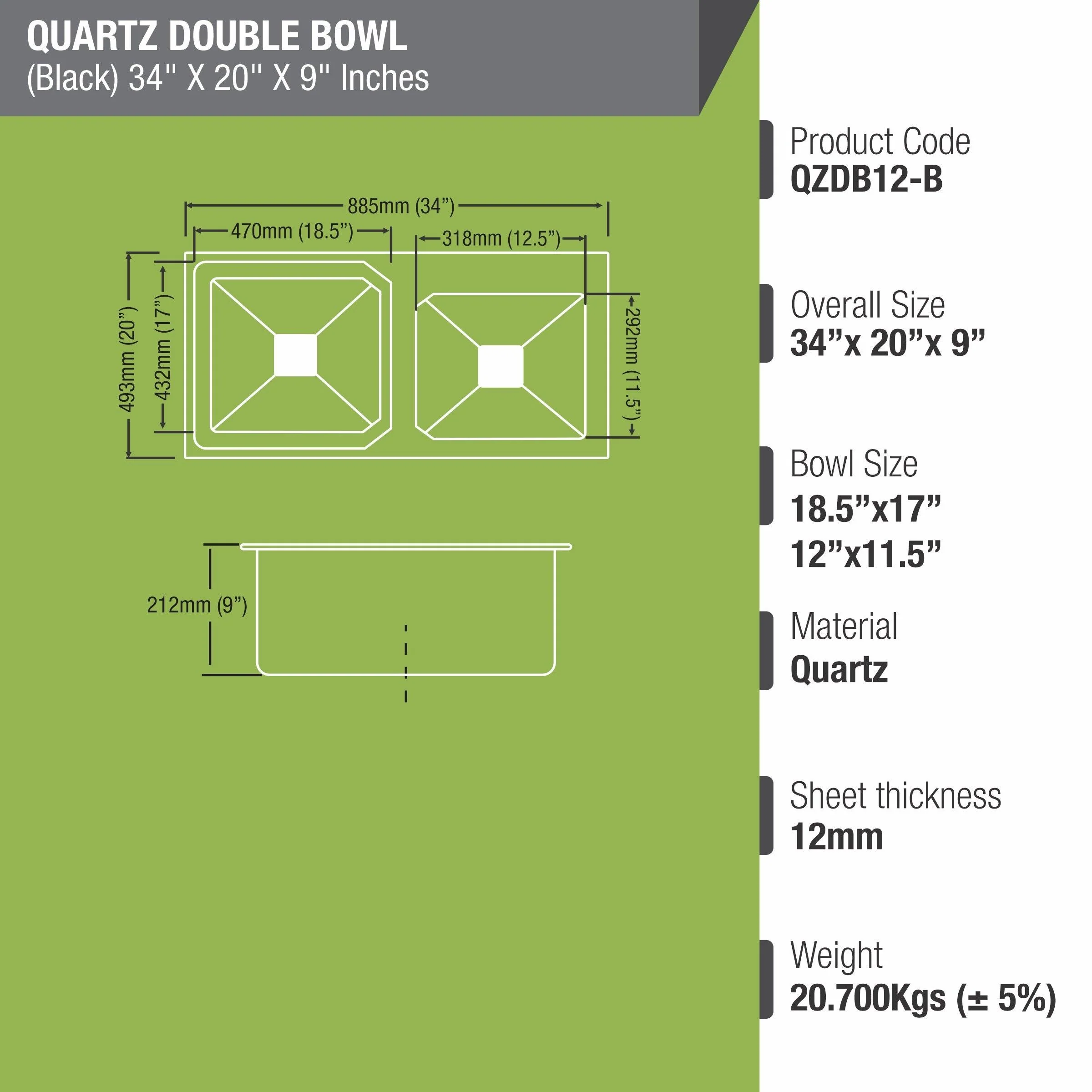 Black Quartz Double Bowl Kitchen Sink (34 x 20 x 9 Inches) - LIPKA - Image 3