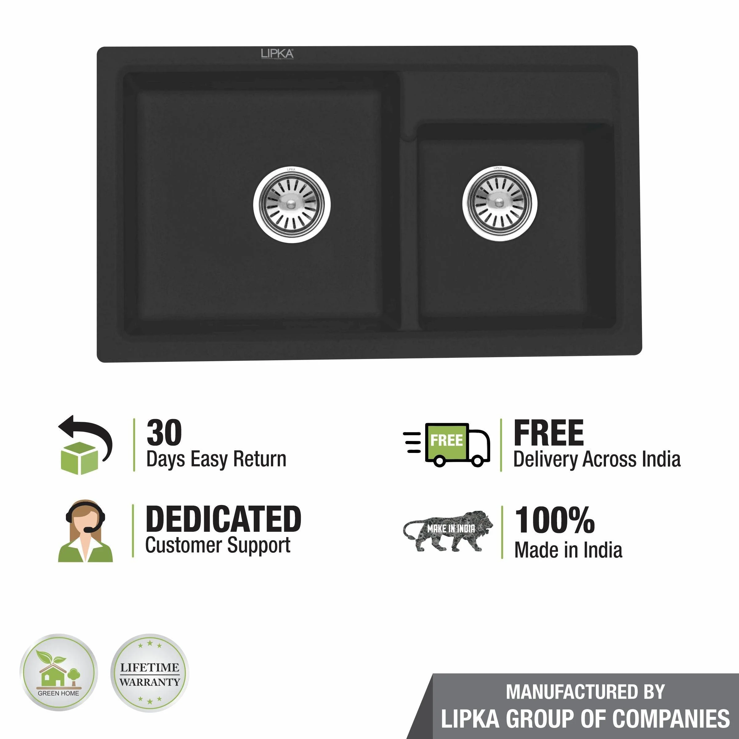 Black Quartz Double Bowl Kitchen Sink (34 x 20 x 9 Inches) - LIPKA - Image 5