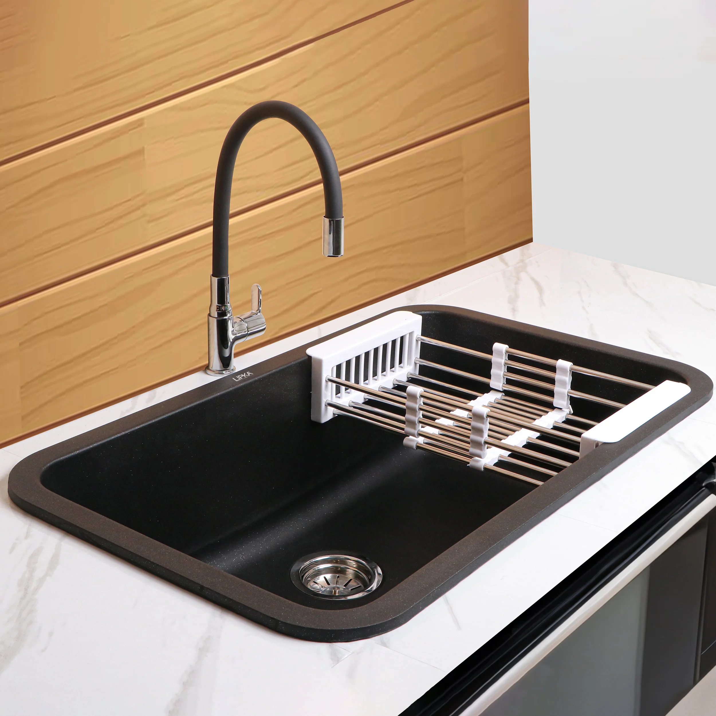 Black Quartz Single Bowl Kitchen Sink (31 x 19 x 9 Inches) - LIPKA