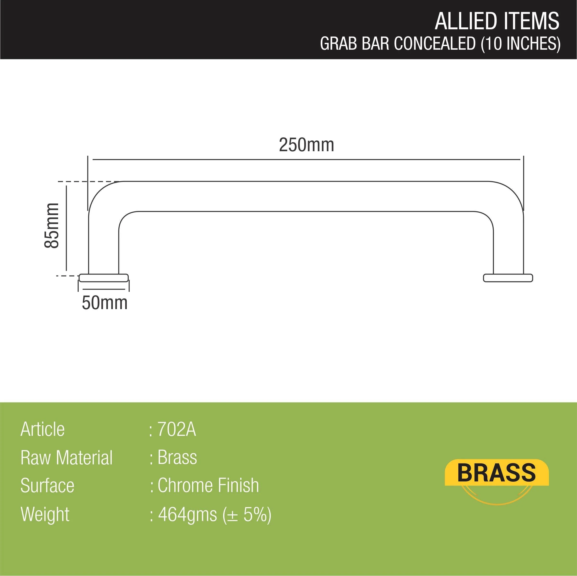 Brass Concealed Grab Bar (10 Inches) - LIPKA - Image 3