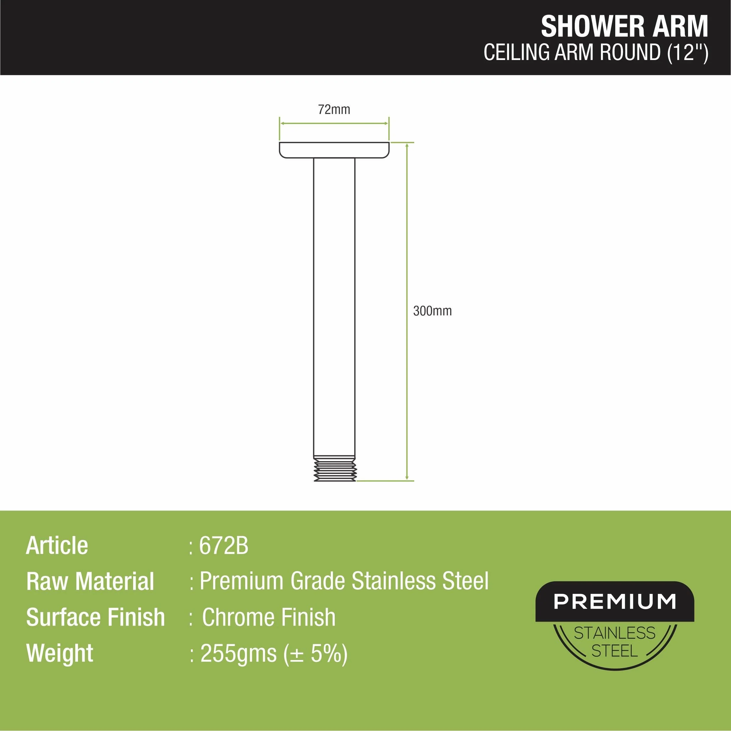 Ceiling Round Shower Arm (12 Inches) - LIPKA - Image 2