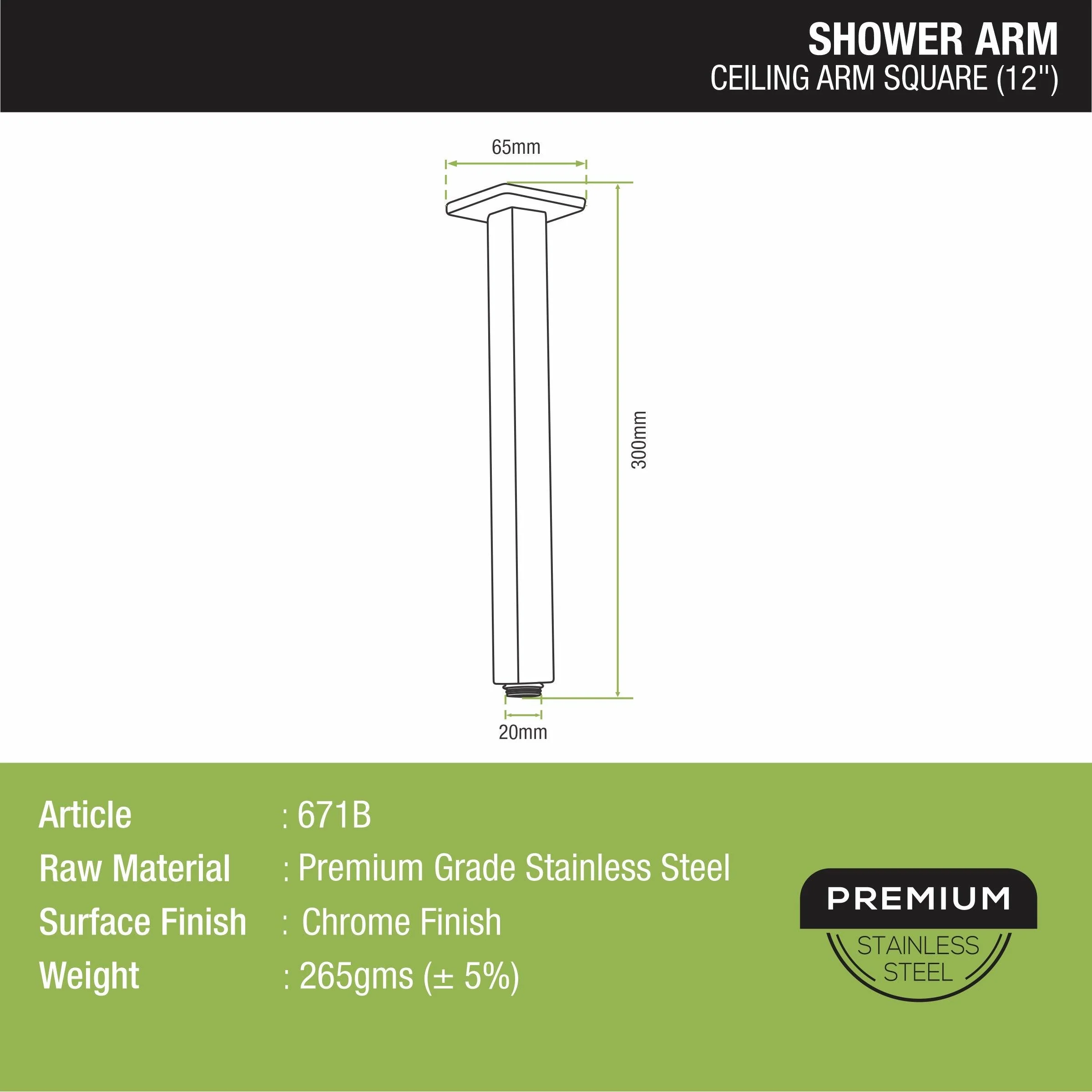 Ceiling Shower Arm (12 Inches) - LIPKA - Image 2