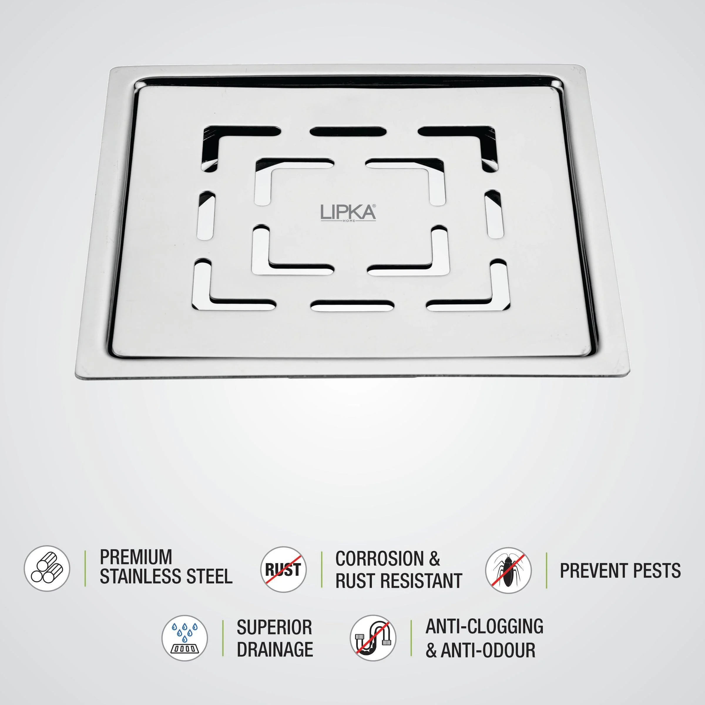 Charlie Deluxe Square Flat Cut Floor Drain (5 x 5 Inches) - LIPKA - Image 3