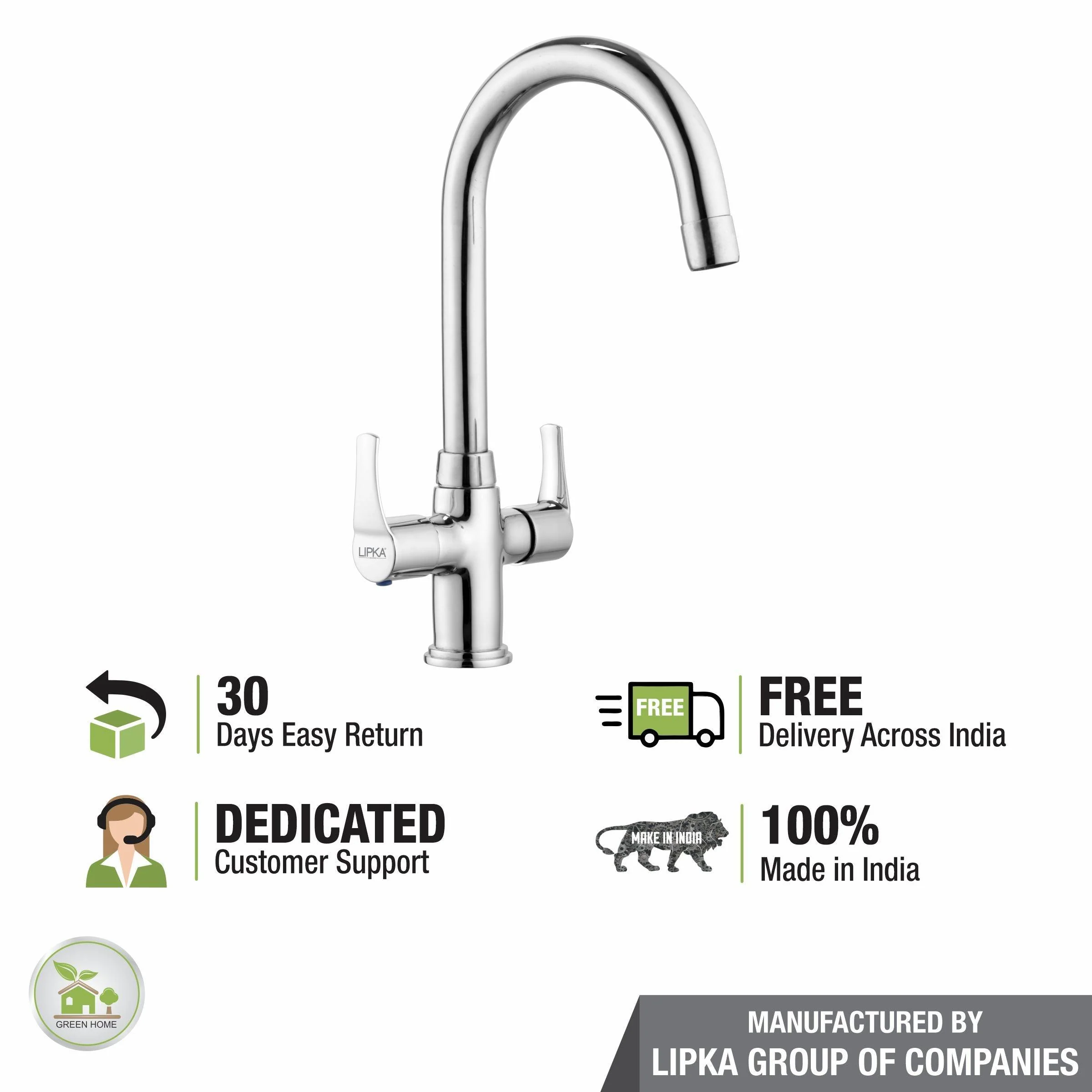 Coral Centre Hole Basin Mixer Brass Faucet with Round Swivel Spout (15 Inches) - LIPKA - Image 6
