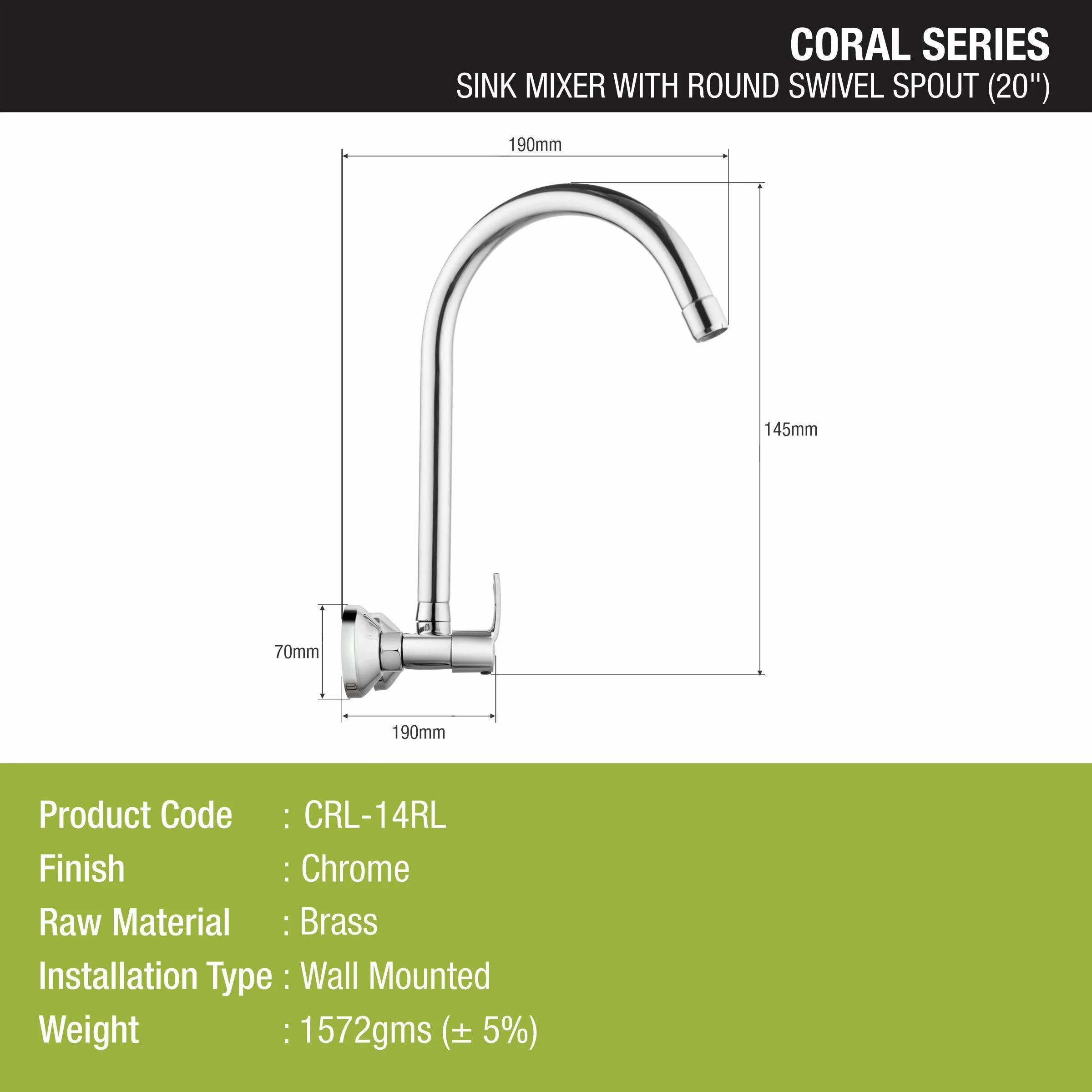 Coral Sink Mixer Brass Faucet with Round Swivel Spout (20 Inches) - LIPKA - Image 2