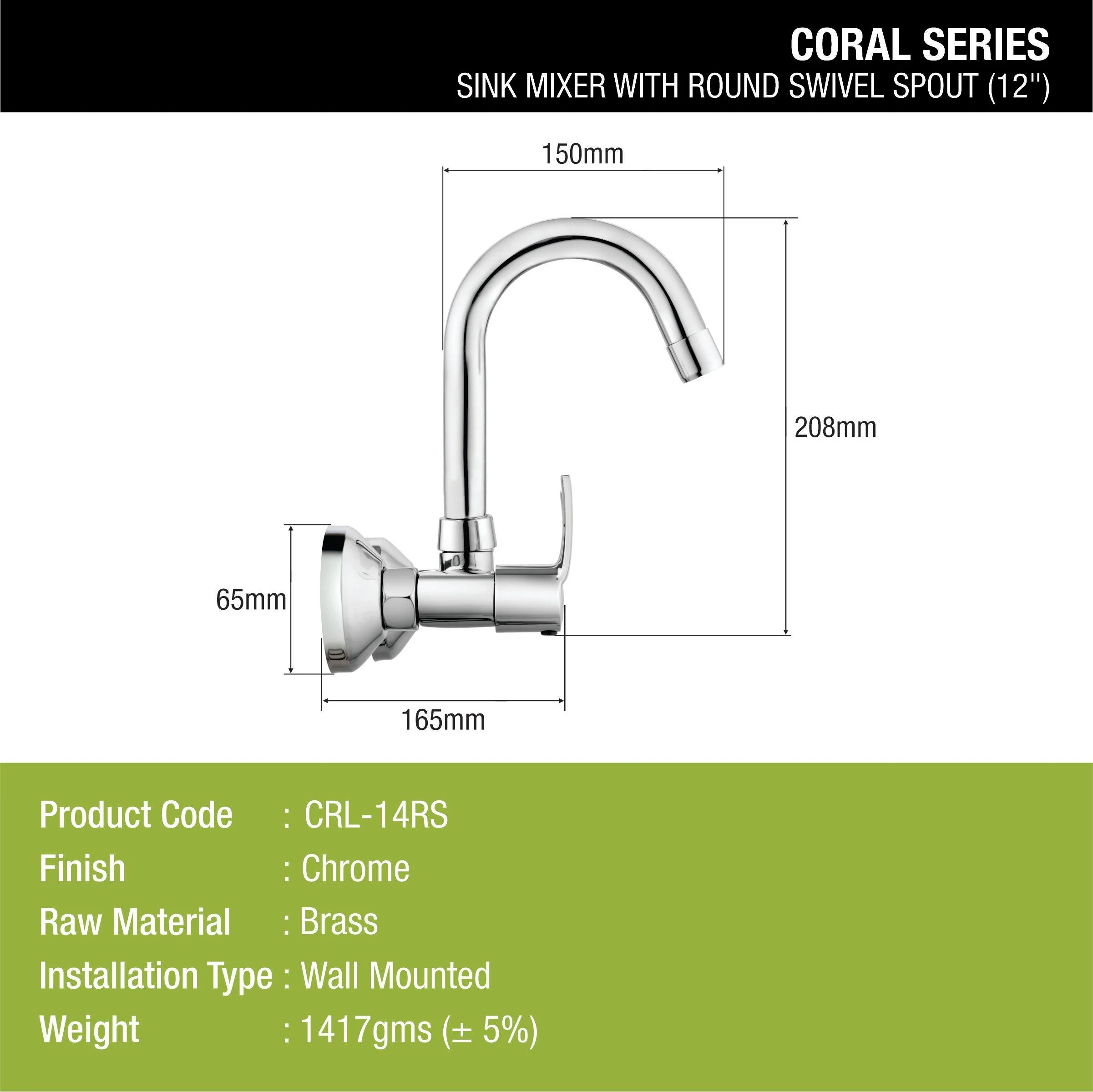 Coral Sink Mixer Brass Faucet with Round Swivel Spout (12 Inches) - LIPKA - Image 2