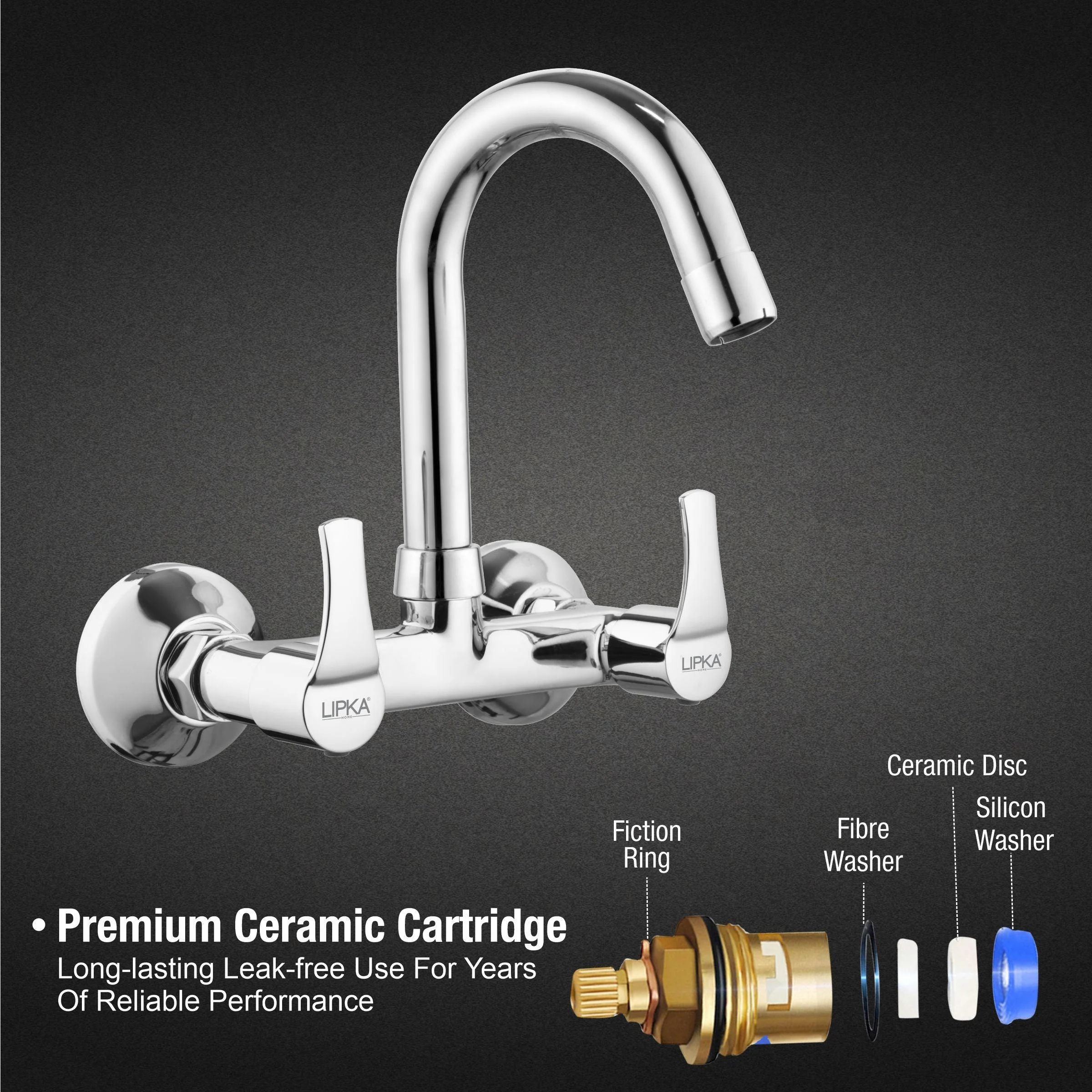 Coral Sink Mixer Brass Faucet with Round Swivel Spout (12 Inches) - LIPKA - Image 3