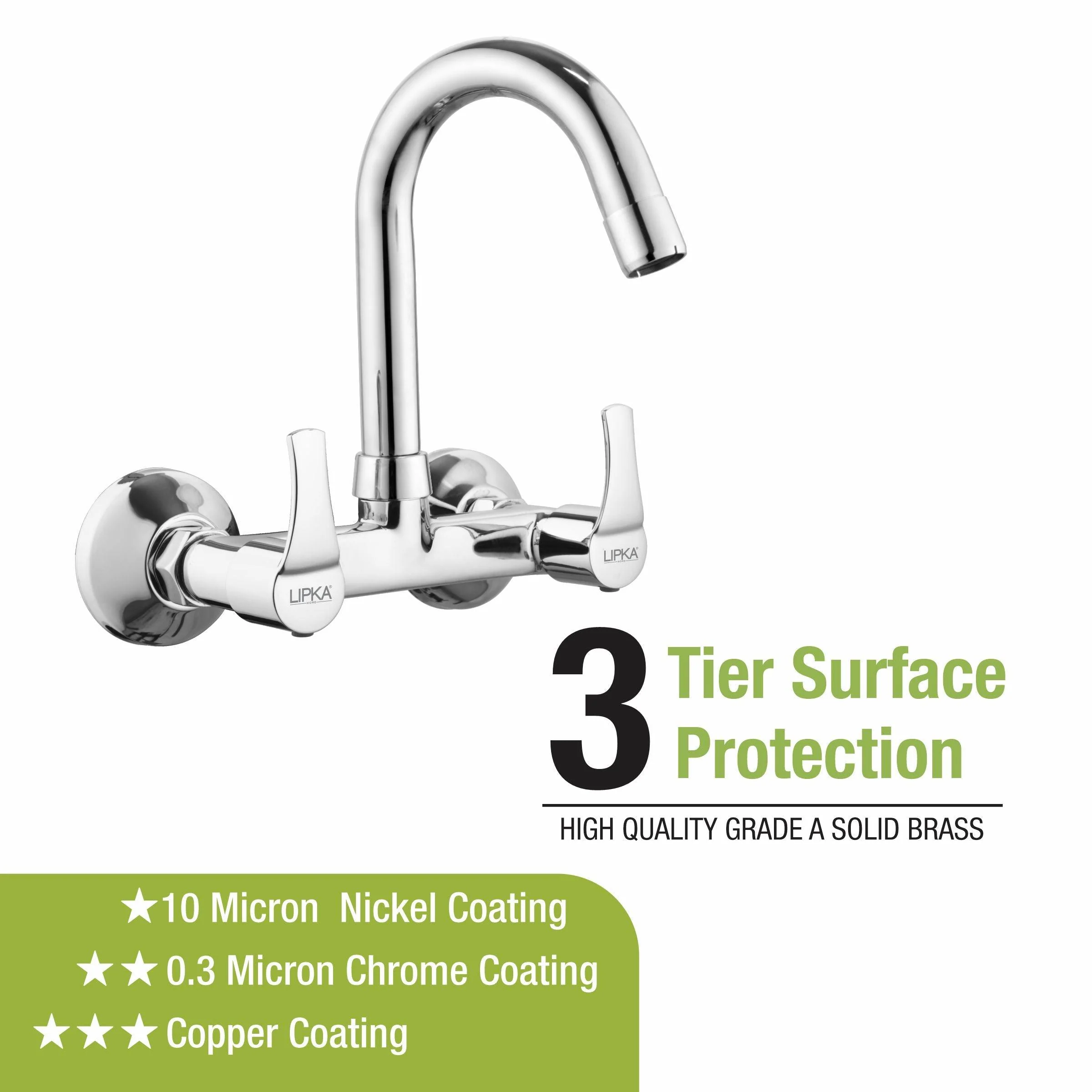 Coral Sink Mixer Brass Faucet with Round Swivel Spout (12 Inches) - LIPKA - Image 4