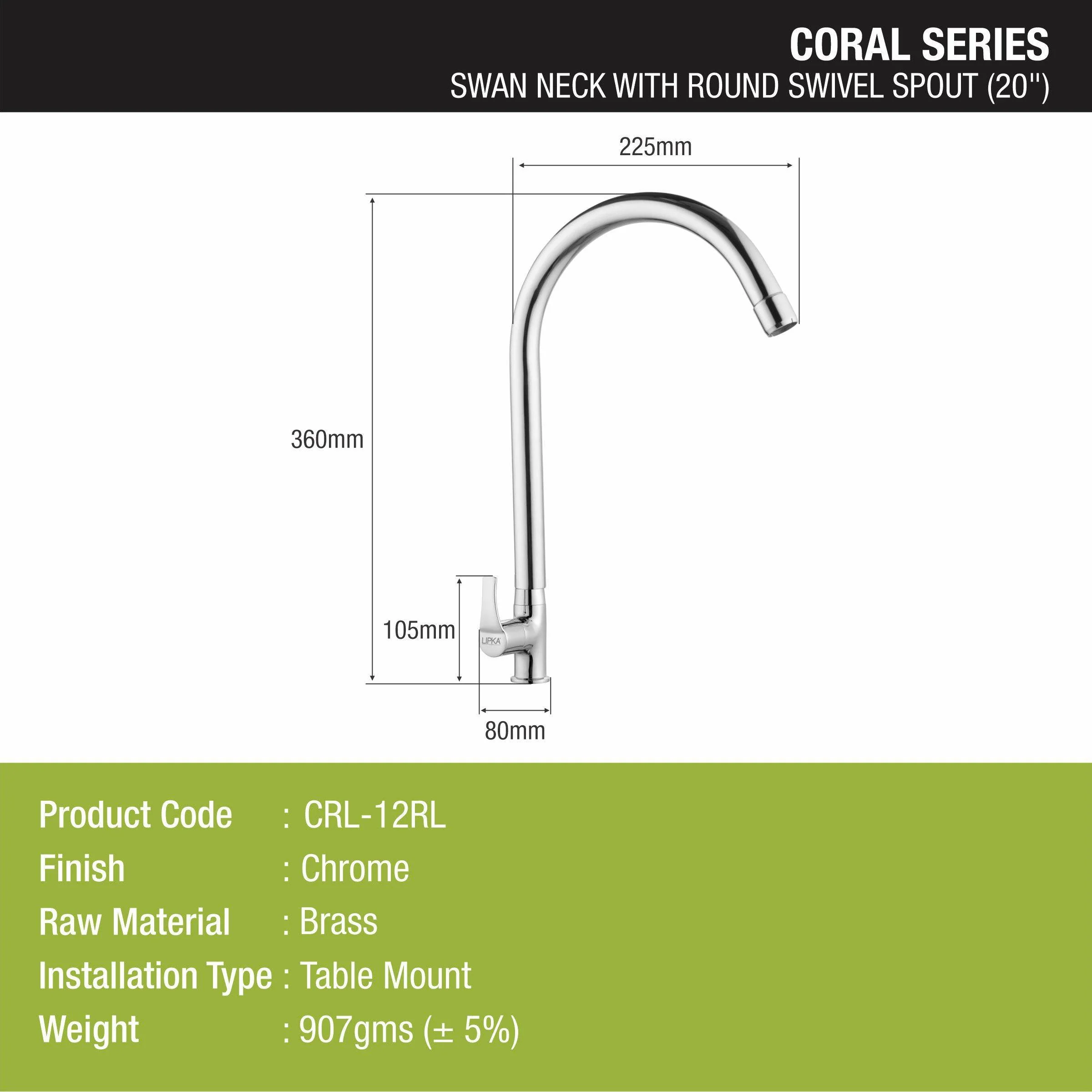 Coral Swan Neck Brass Faucet with Round Swivel Spout (20 Inches) - LIPKA - Image 2