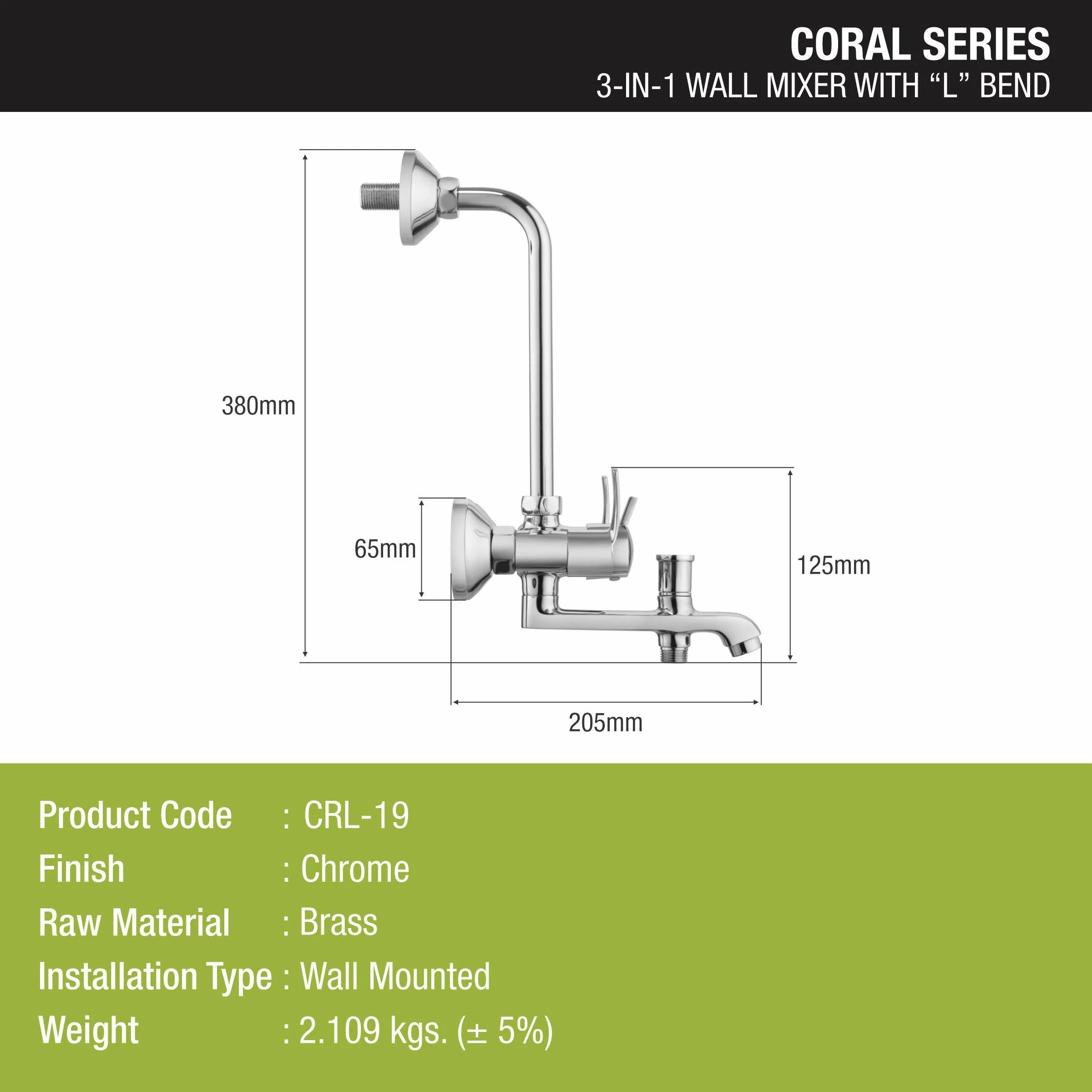 Coral 3 in 1 Wall Mixer Brass Faucet with L Bend - LIPKA - Image 2