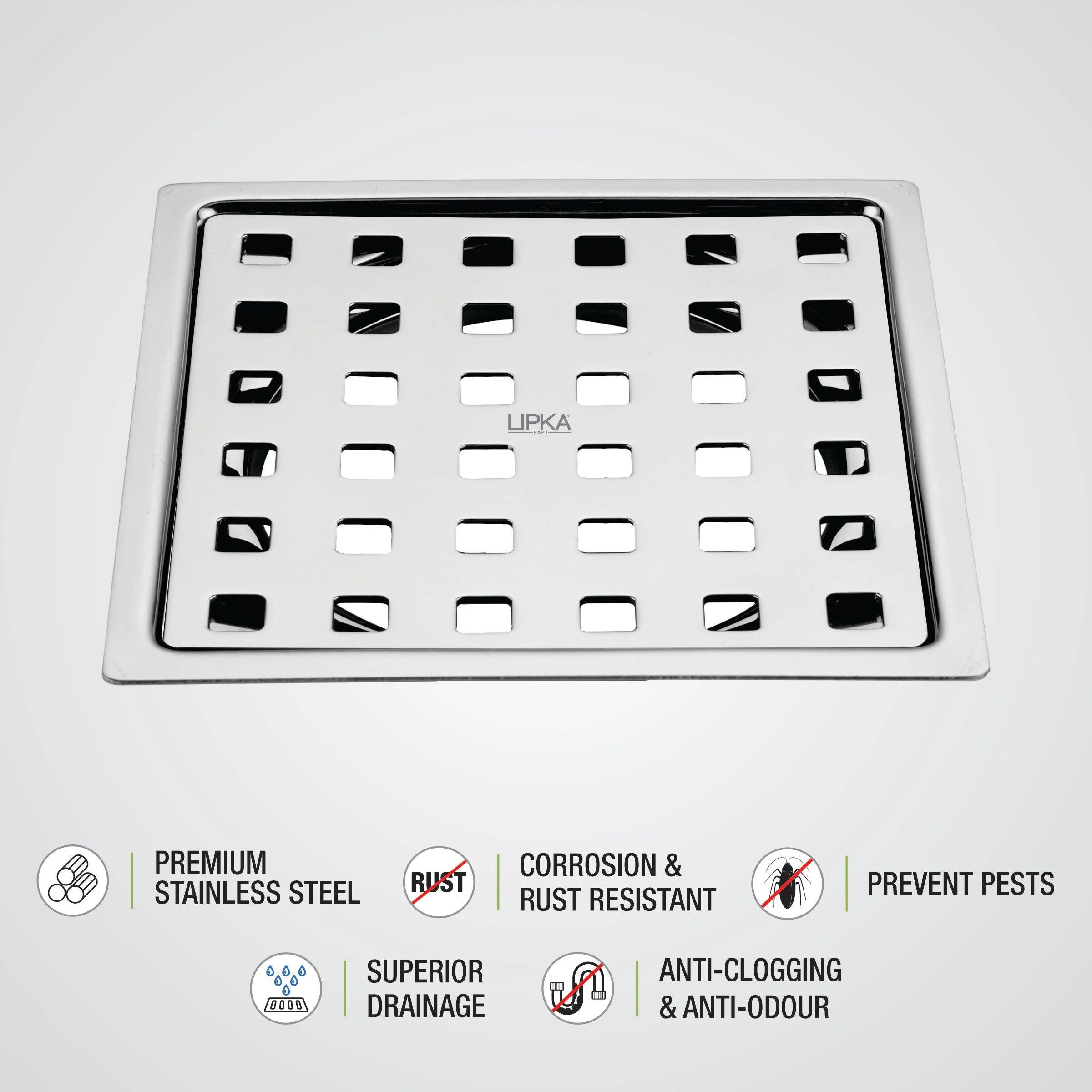 Delta Deluxe Square Flat Cut Floor Drain (5 x 5 Inches) - LIPKA - Image 3