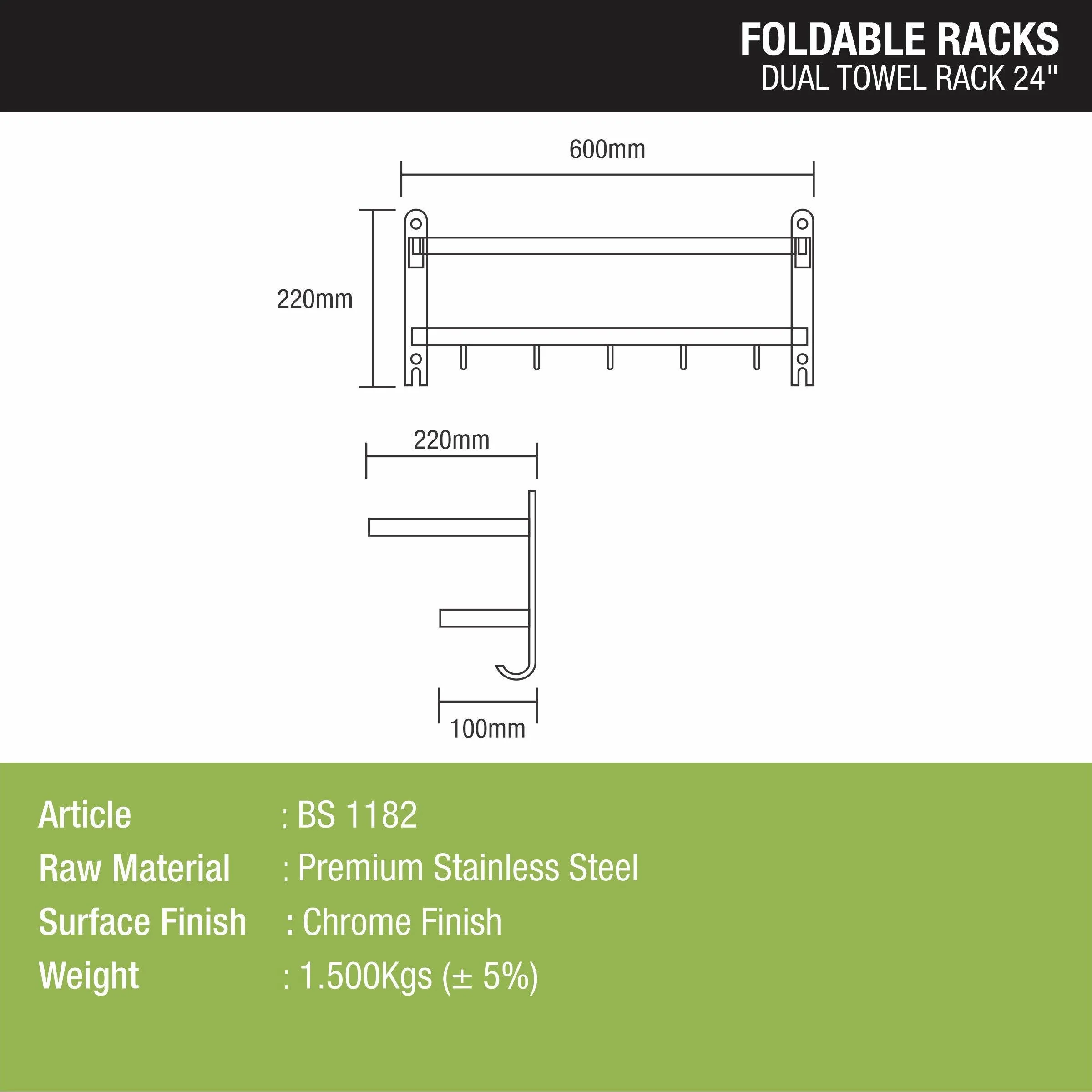 Dual Foldable Towel Rack (24 Inches) - LIPKA - Image 3