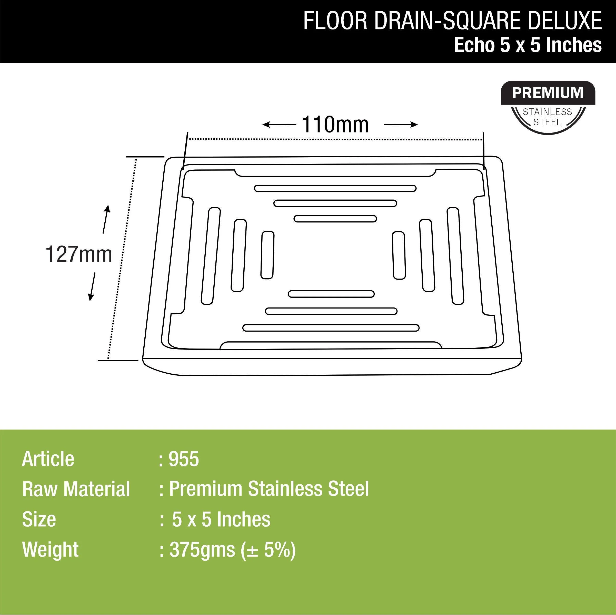 Echo Deluxe Square Floor Drain (5 X 5 Inches) - LIPKA - Image 2