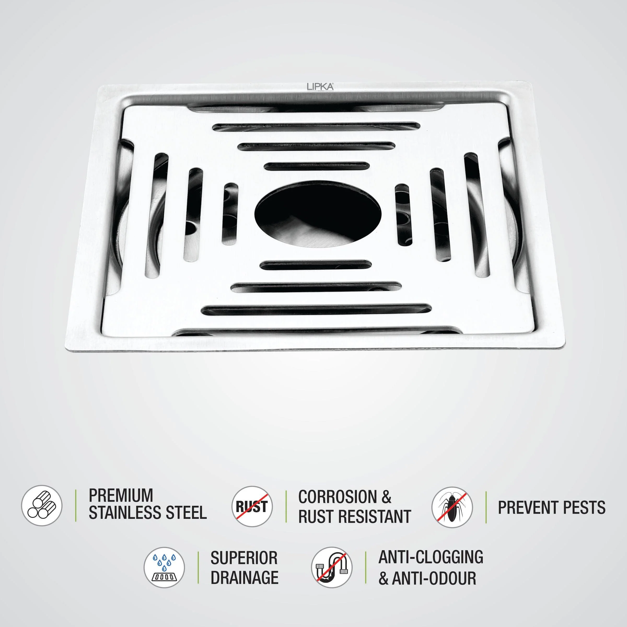 Echo Square Deluxe Flat Cut Floor Drain (6 x 6 Inches) with Hole- LIPKA - Image 3