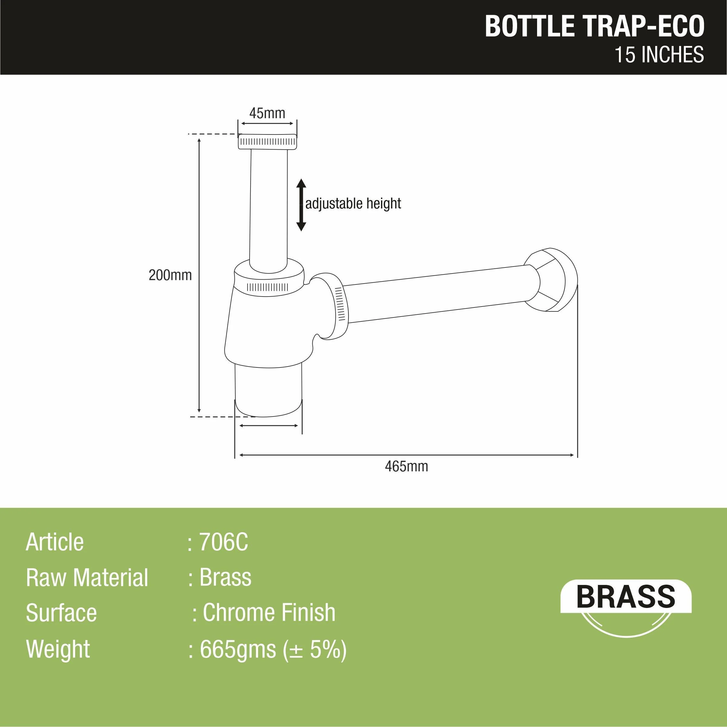 ECO Brass Bottle Trap CP (15 Inches) - LIPKA - Image 2