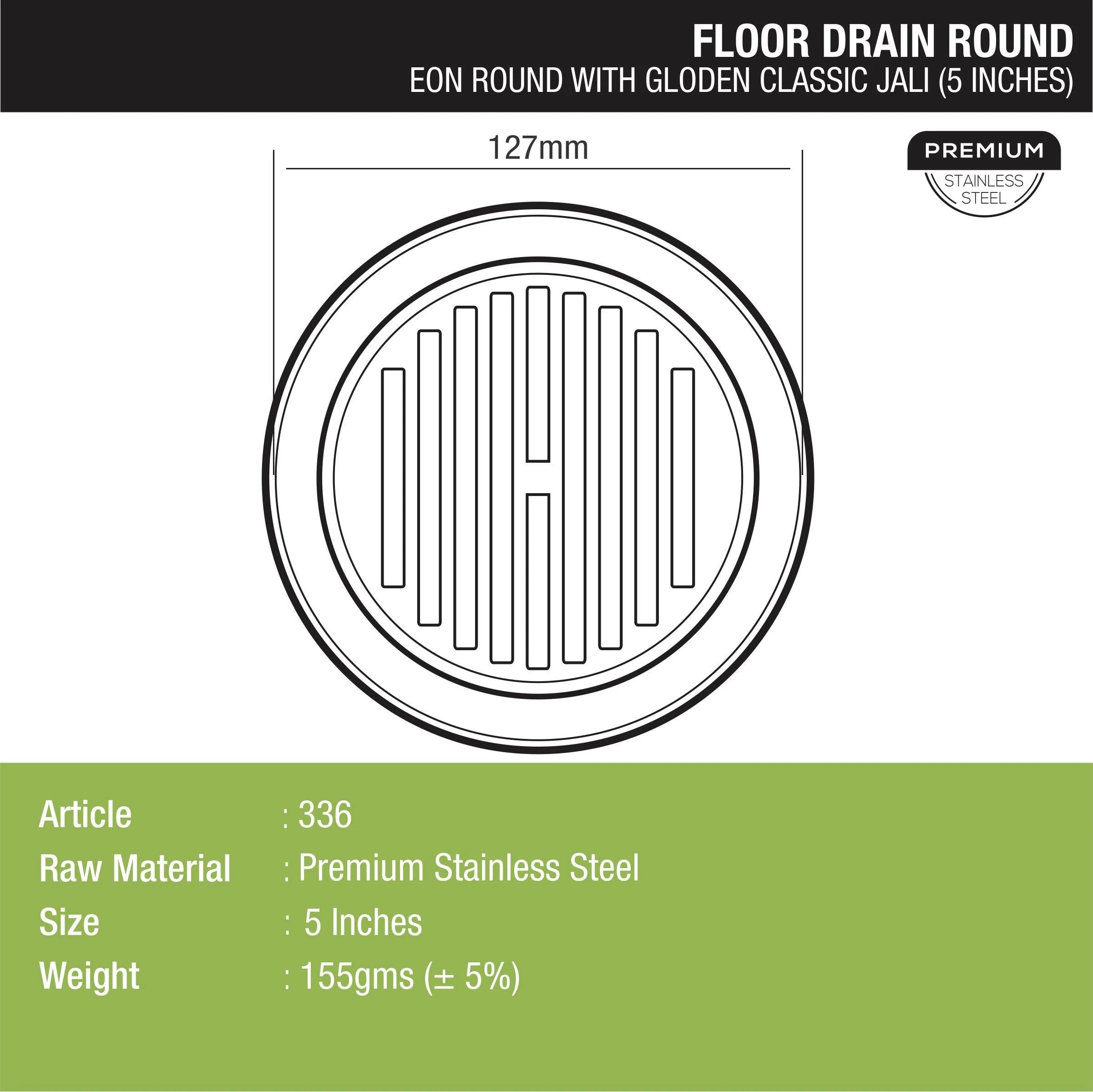 Eon Round Floor Drain with Golden Classic Jali (5 inches) - LIPKA - Image 2