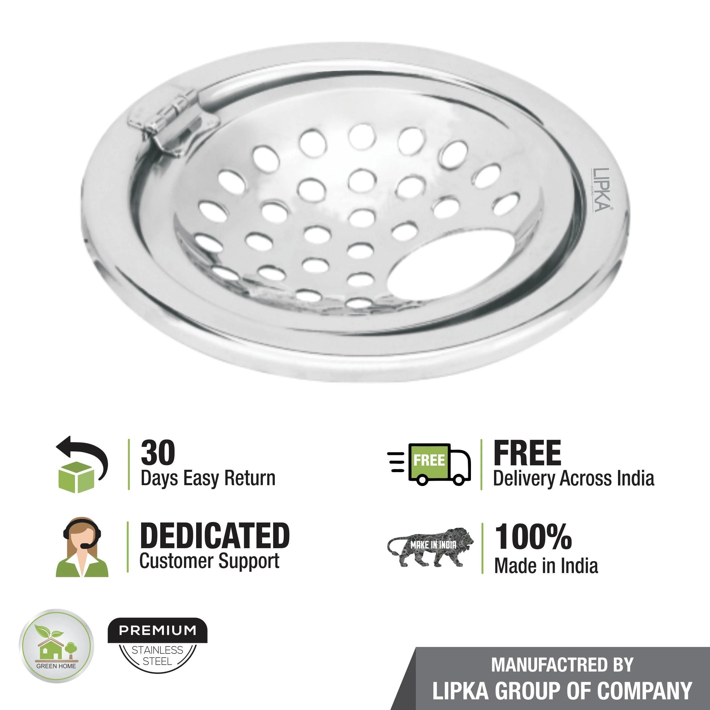 Eon Round Floor Drain with Hinge & Hole (5 inches) - LIPKA - Image 4