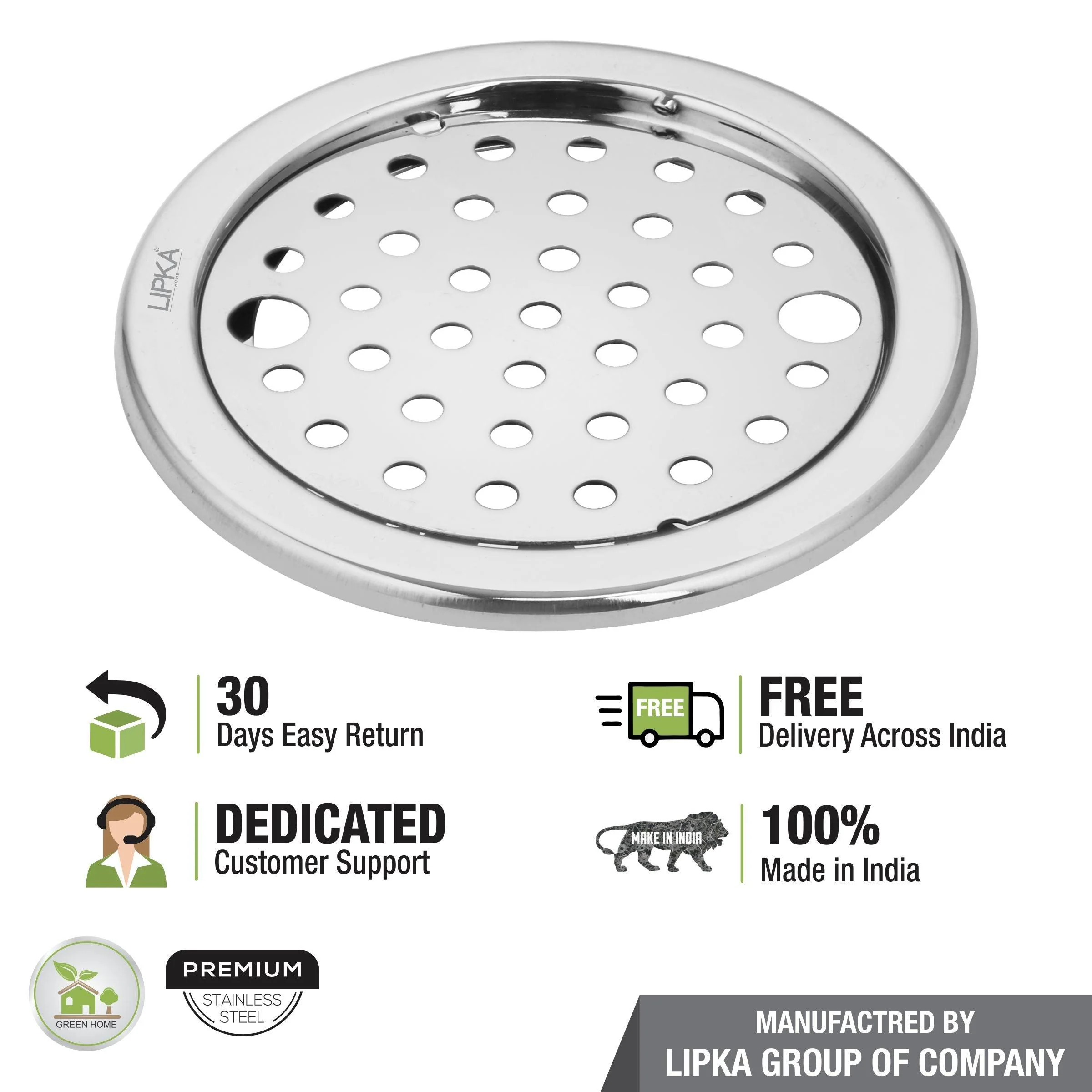Eon Round Floor Drain with Plain Jali & Lock (5 inches) - LIPKA - Image 4