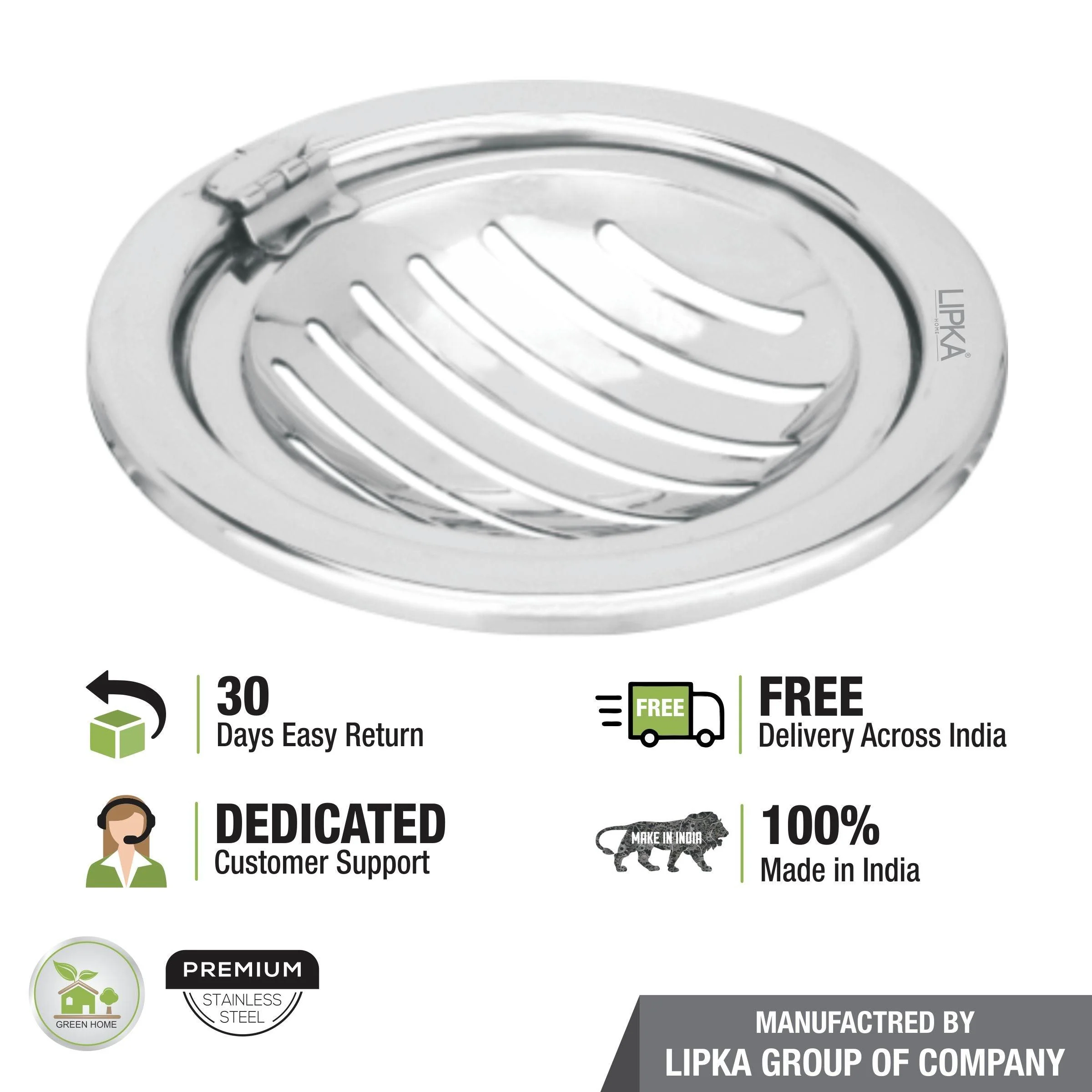Eon Round Floor Drain with Classic Jali and Hinge (5 inches) - LIPKA - Image 4
