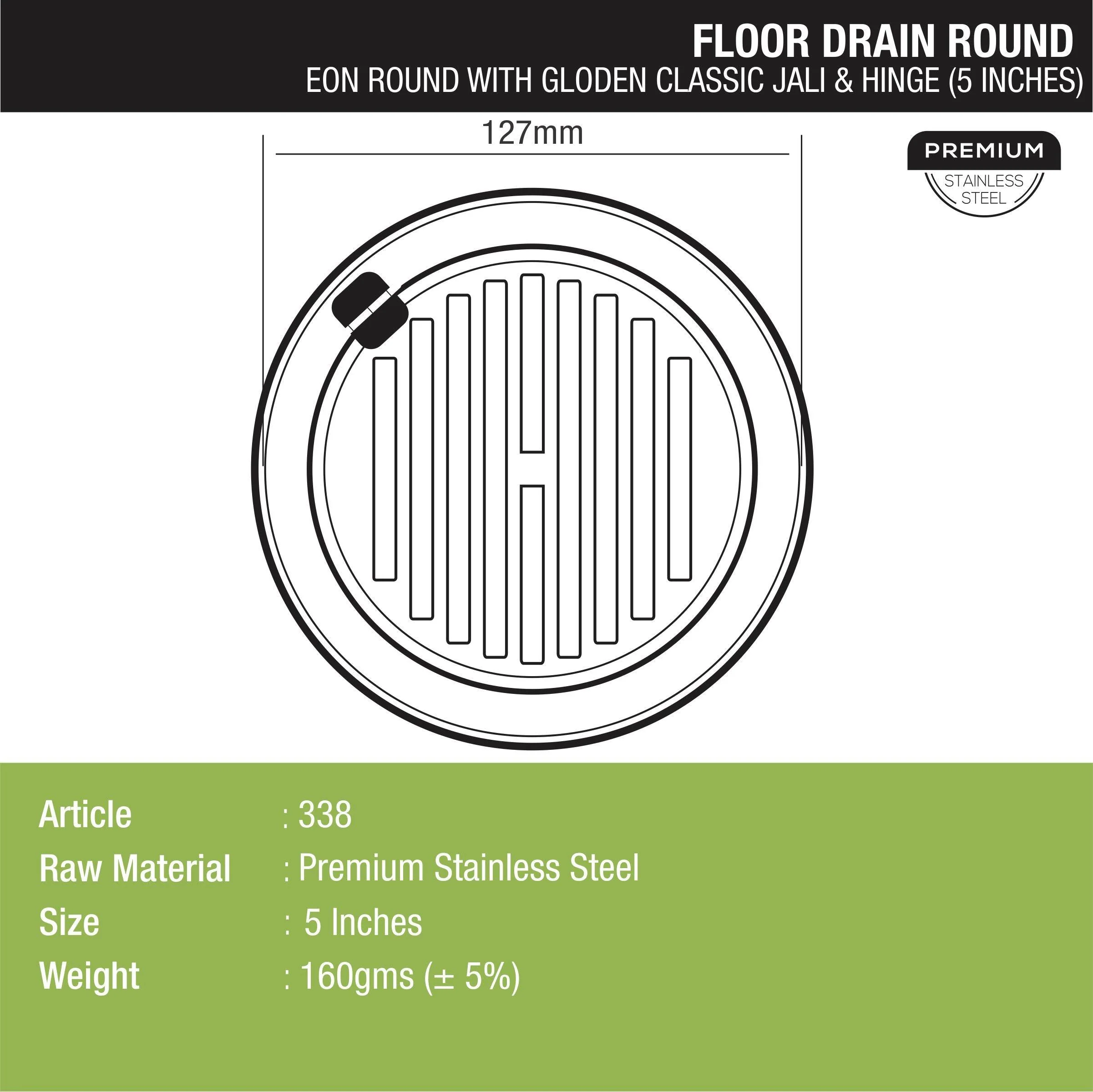 Eon Round Floor Drain with Golden Classic Jali & Hinge (5 inches) - LIPKA - Image 2