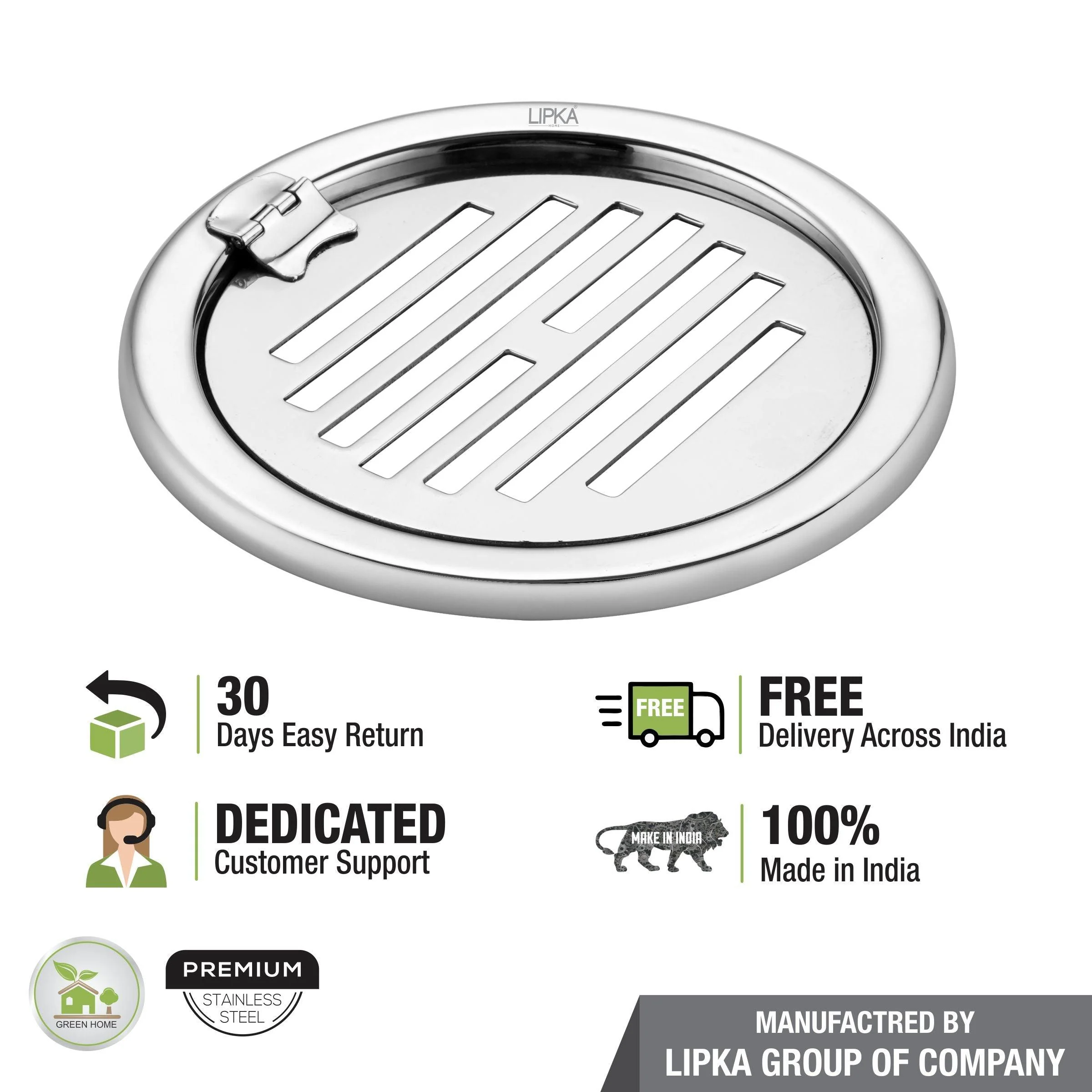 Eon Round Floor Drain with Golden Classic Jali & Hinge (5 inches) - LIPKA - Image 4