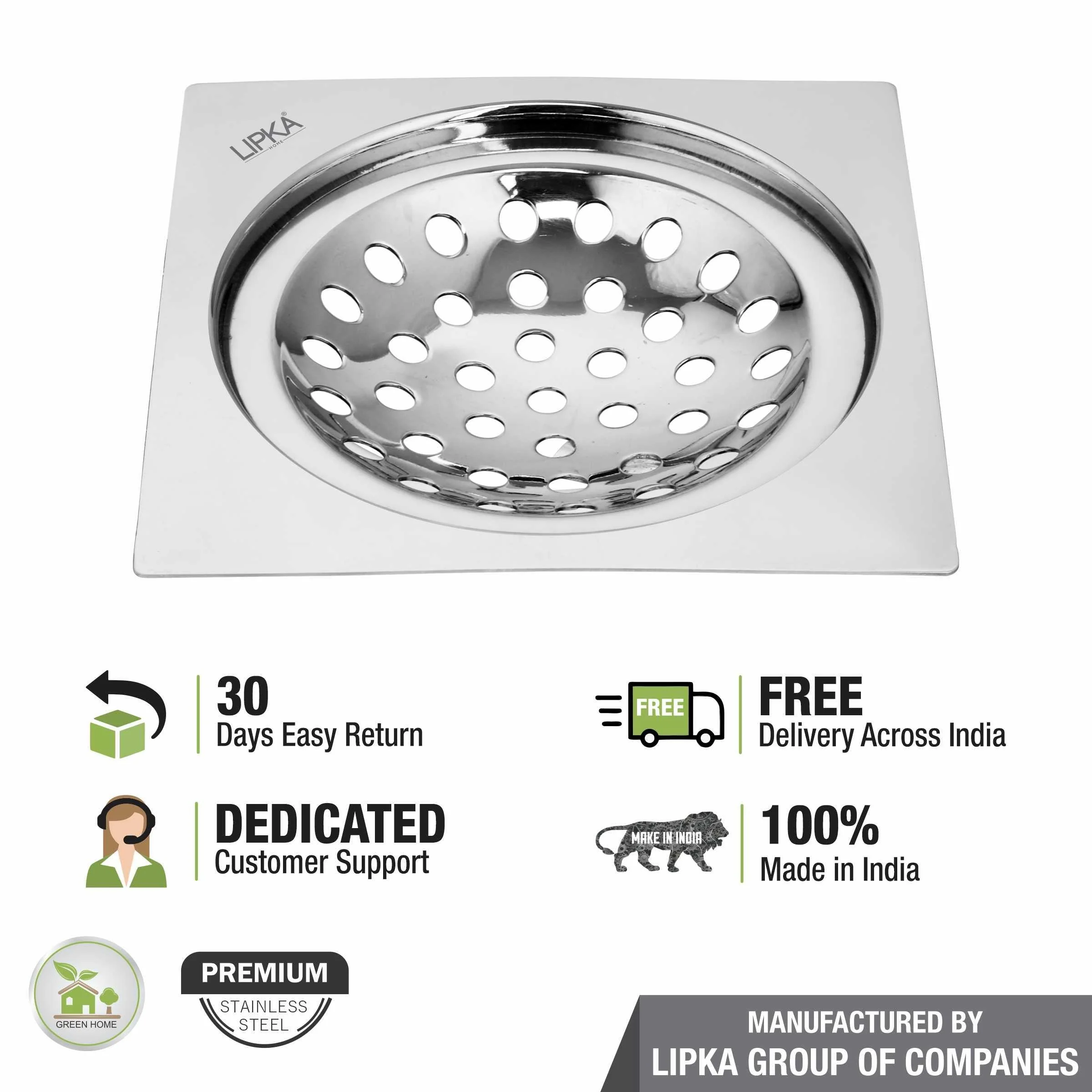 EON Square Flat Cut Floor Drain (5 x 5 Inches) - LIPKA - Image 5