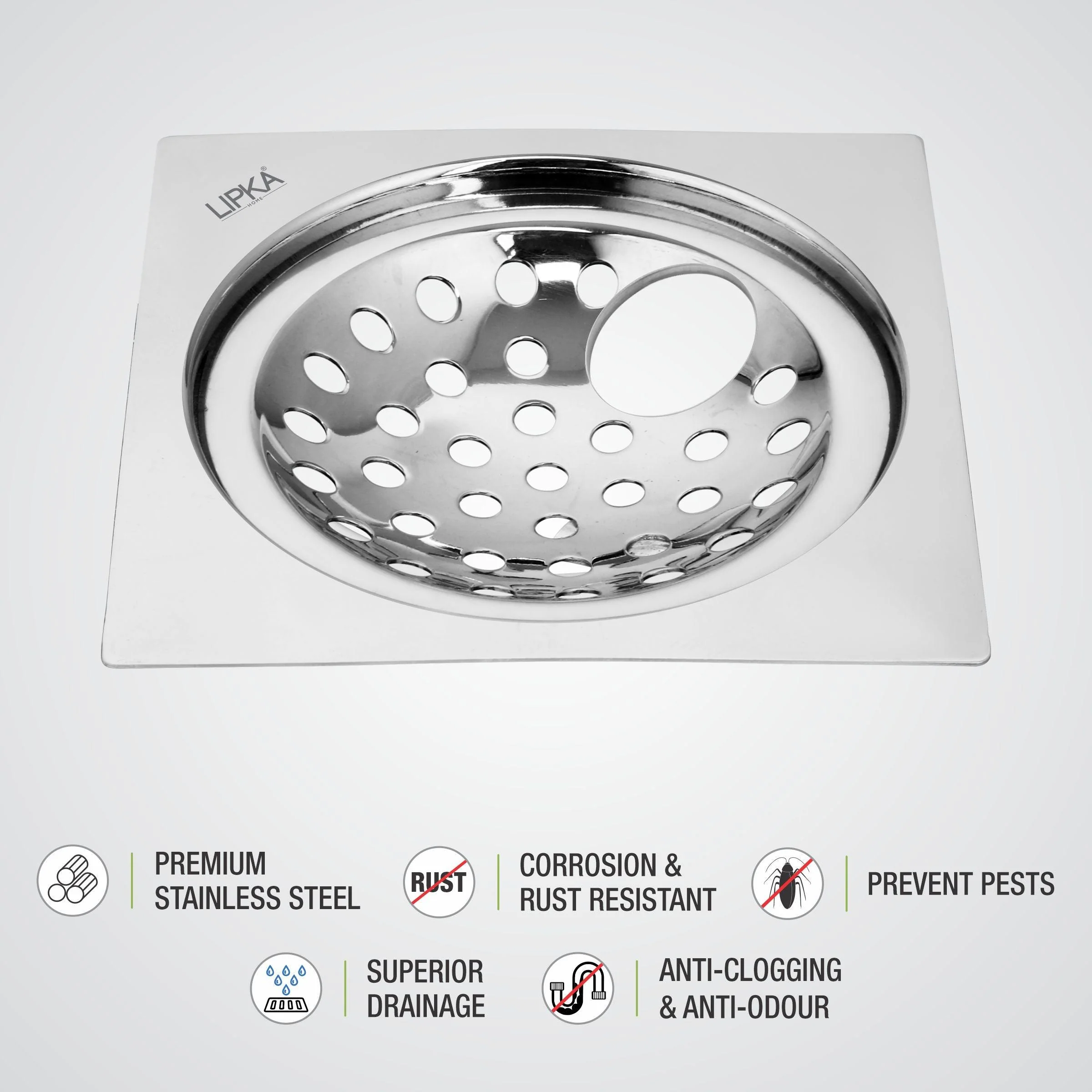 EON Square Flat Cut Floor Drain (5 x 5 Inches) with Hole - LIPKA - Image 3