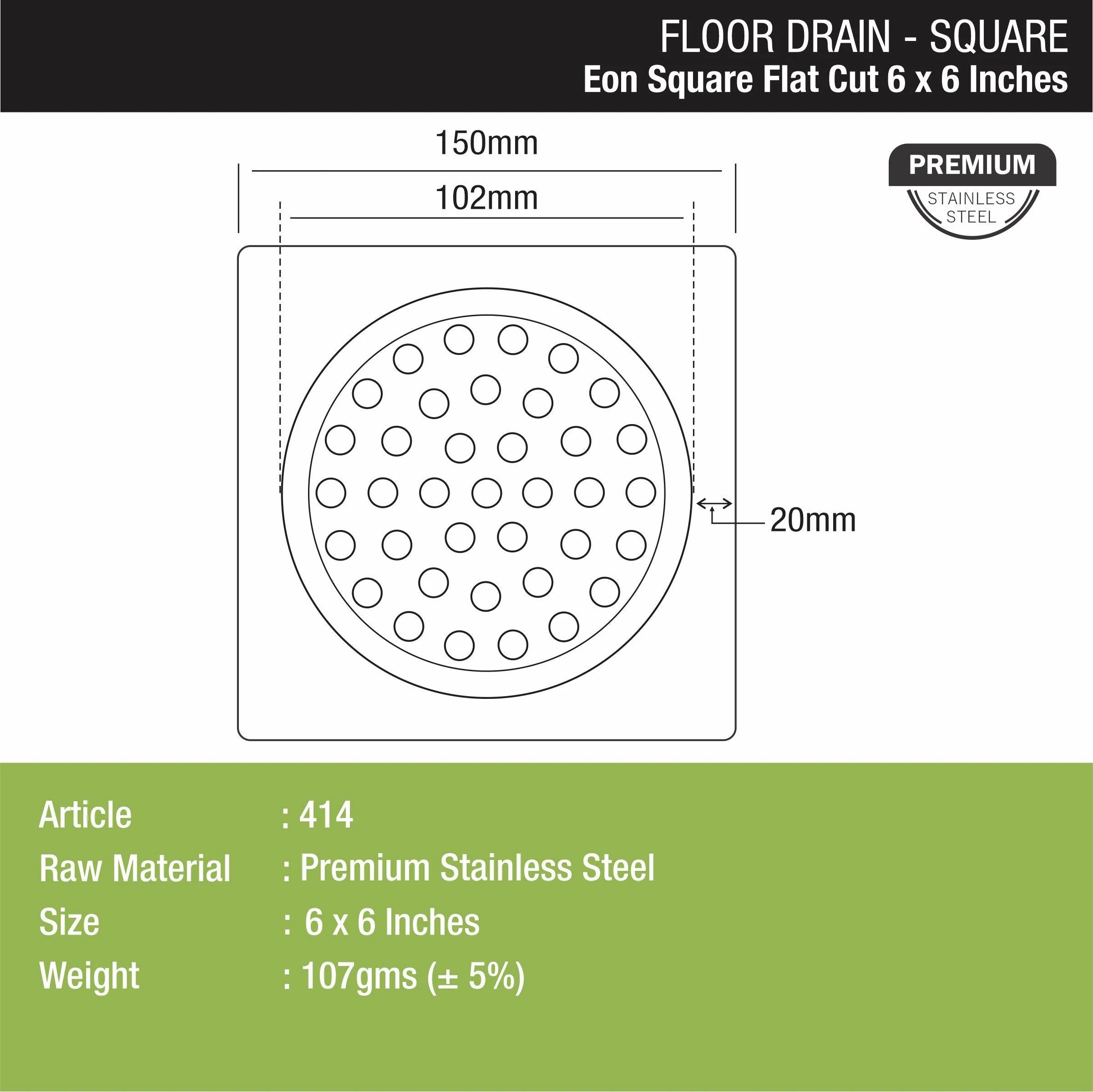 EON Square Flat Cut Floor Drain (6 x 6 Inches) - LIPKA - Image 2