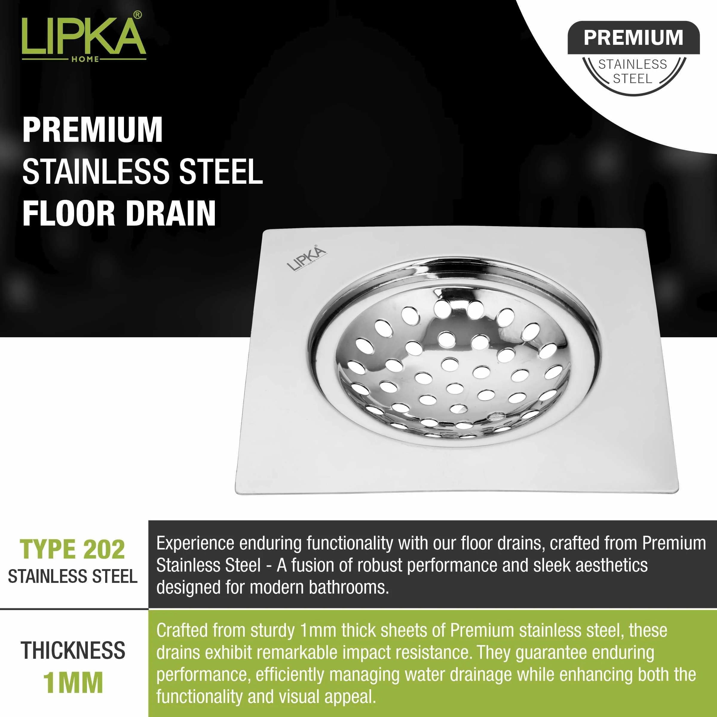 EON Square Flat Cut Floor Drain (6 x 6 Inches) - LIPKA - Image 4